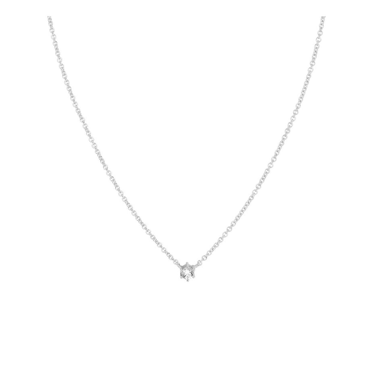 Gerhodineerd 925 zilveren collier uitgevoerd met een schitterende zirkonia en een stevige karabijn sluiting. Het collier heeft draaglengtes van 40, 42 en 44cm. De zirkonia heeft een diameter van 3mm.
