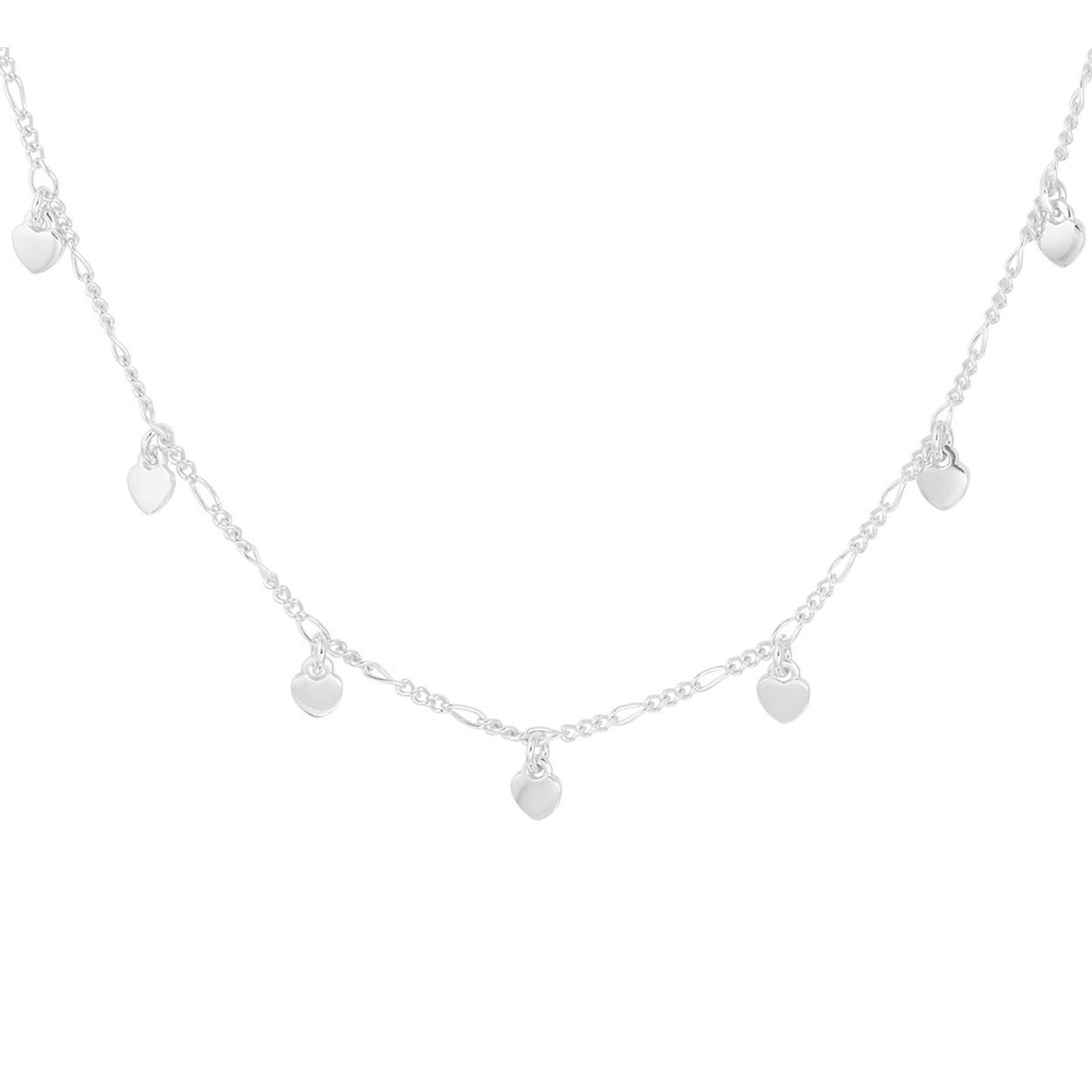 Gerhodineerd 925 zilveren collier uitgevoerd met hartjes en een stevige karabijn sluiting. Het collier heeft een draaglengte van 40cm met een extensie van 3cm. De hartjes hebben een afmeting van 3.5x3.5mm.