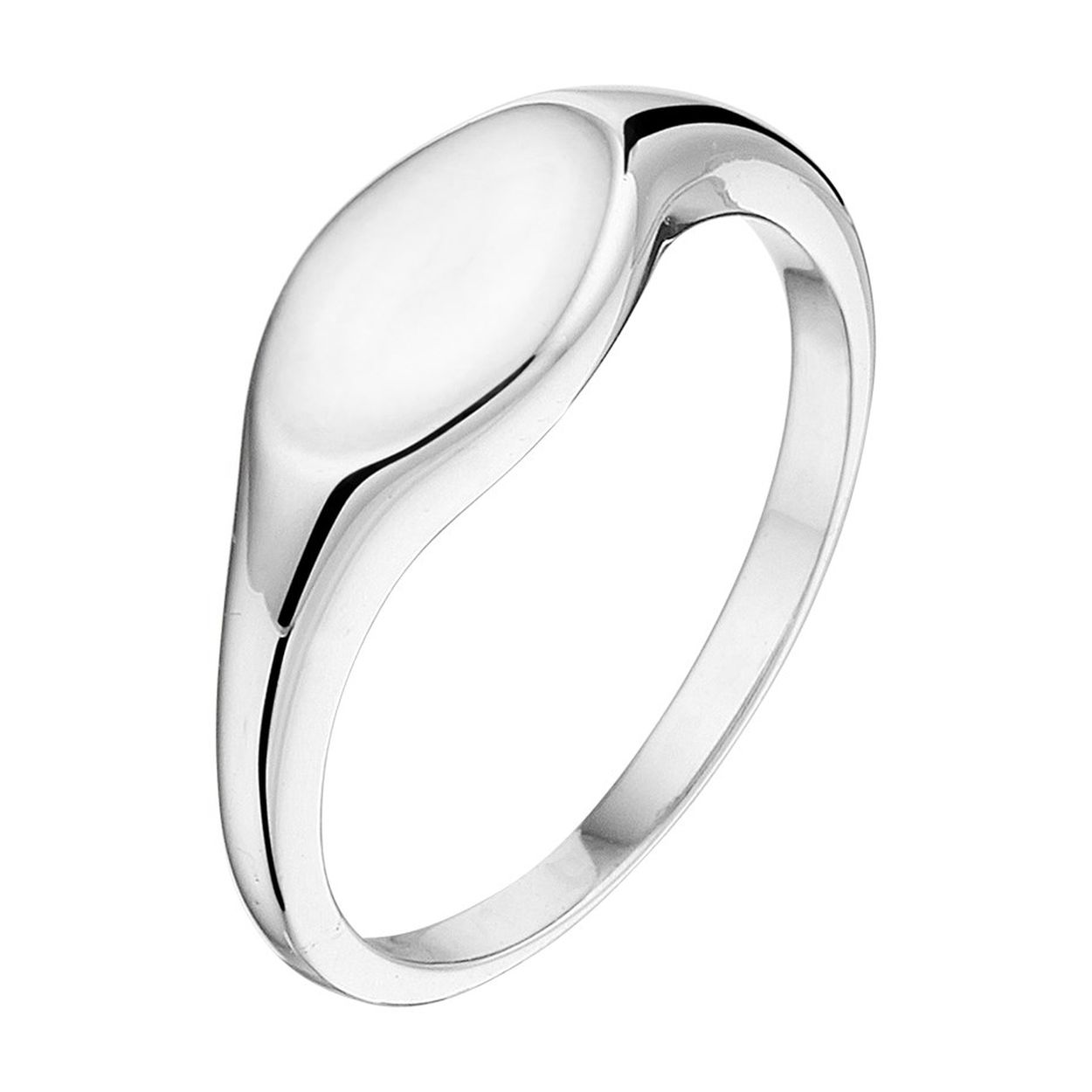 Gerhodineerd 925 zilveren ovale graveerring. De ring heeft een breedte van 6.5mm.