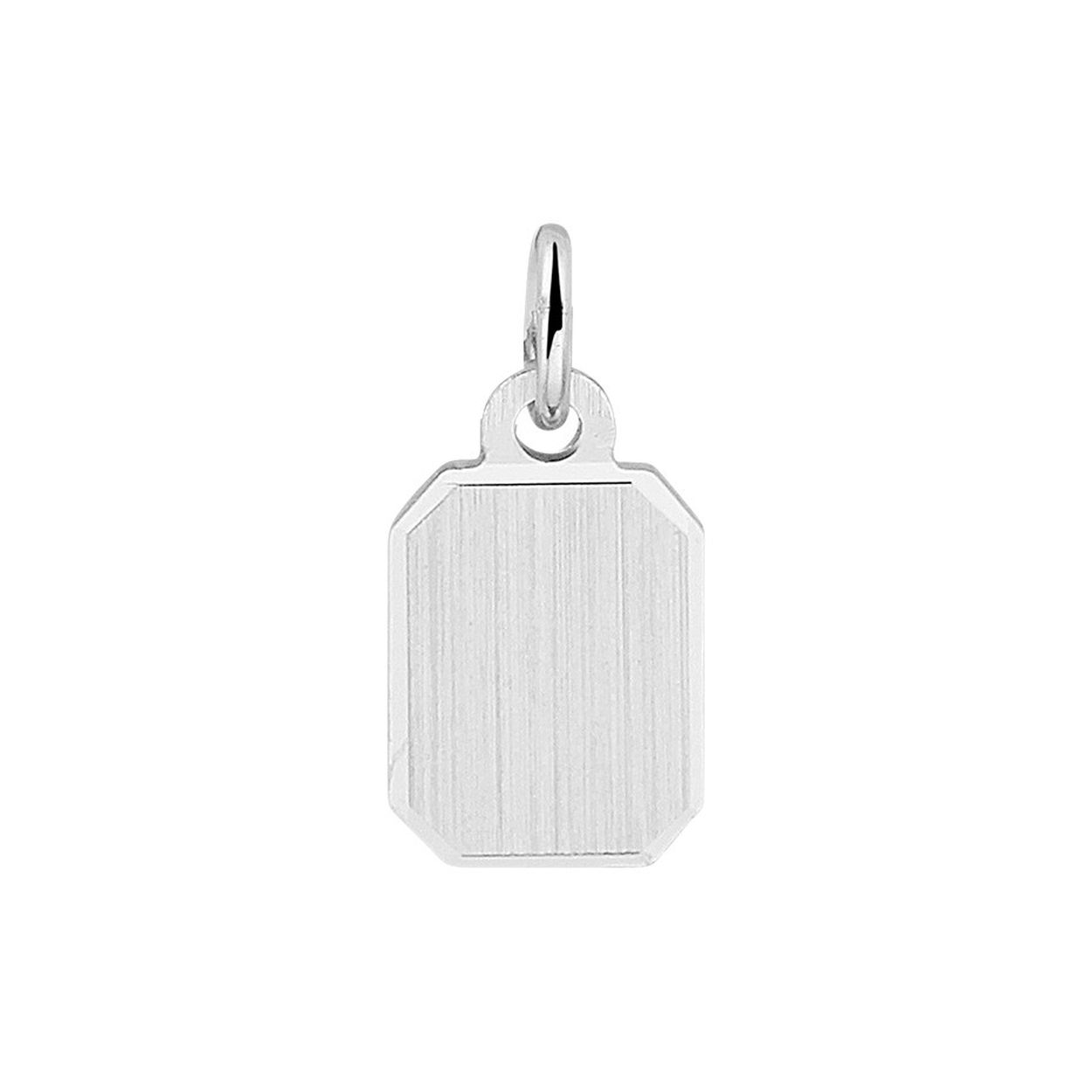 Gerhodineerd 925 zilveren graveerhanger met een mat/gediamanteerde afwerking. De hanger heeft een totale hoogte van 1.3cm en een breedte van 6mm.