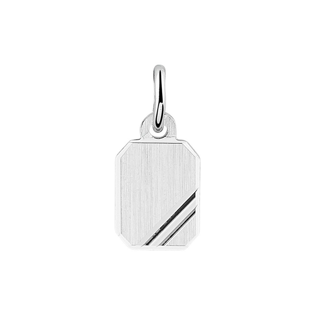 Gerhodineerd 925 zilveren graveerhanger met een mat/gediamanteerde afwerking. De hanger heeft een totale hoogte van 1.3cm en een breedte van 6mm.
