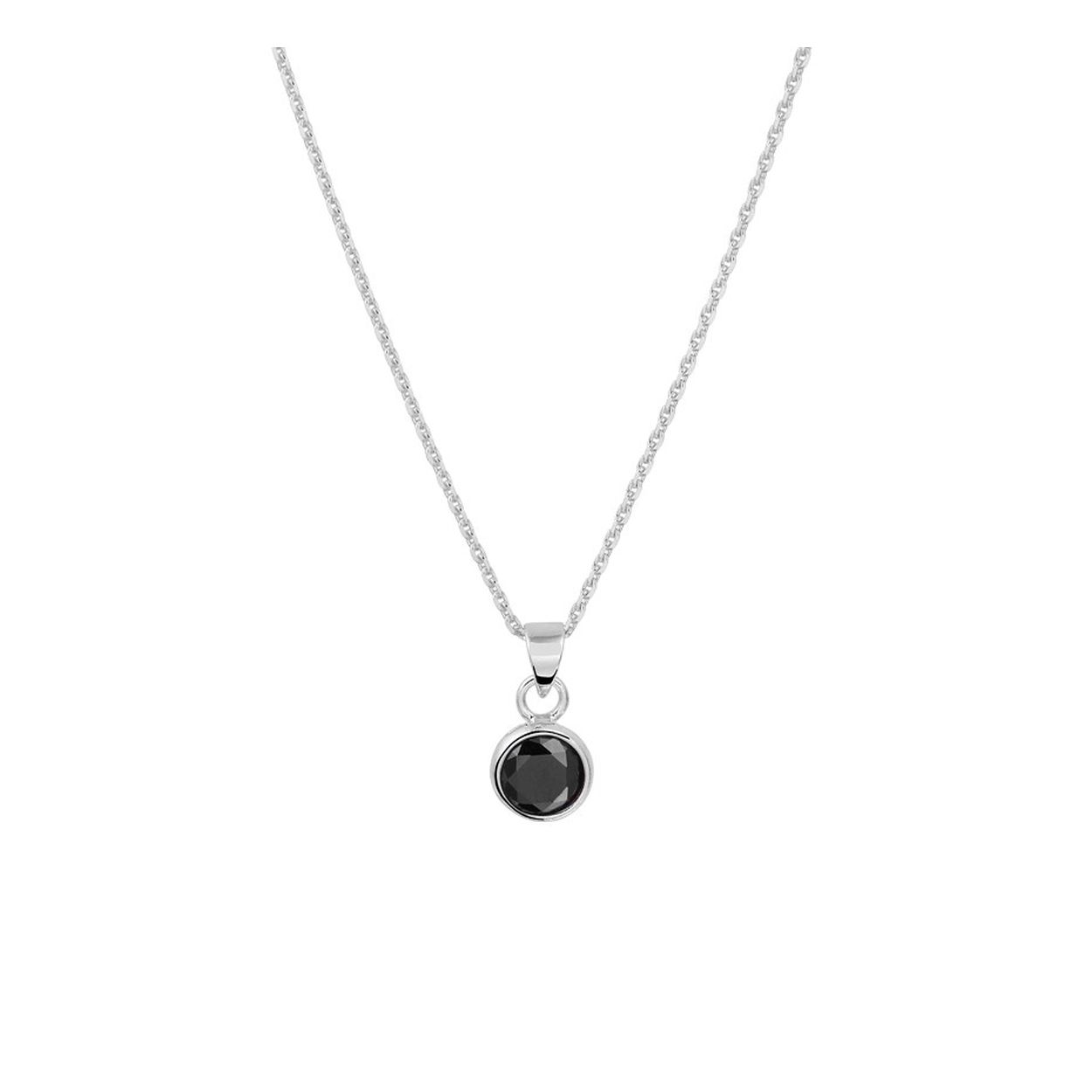 Gerhodineerd 925 zilveren collier uitgevoerd met een ronde hanger met daarin een schitterende zwart zirkonia. Het collier heeft een draaglengte van 41cm met een extensie van 4cm en een stevige karabijn sluiting. De hanger heeft een diameter van 7mm.