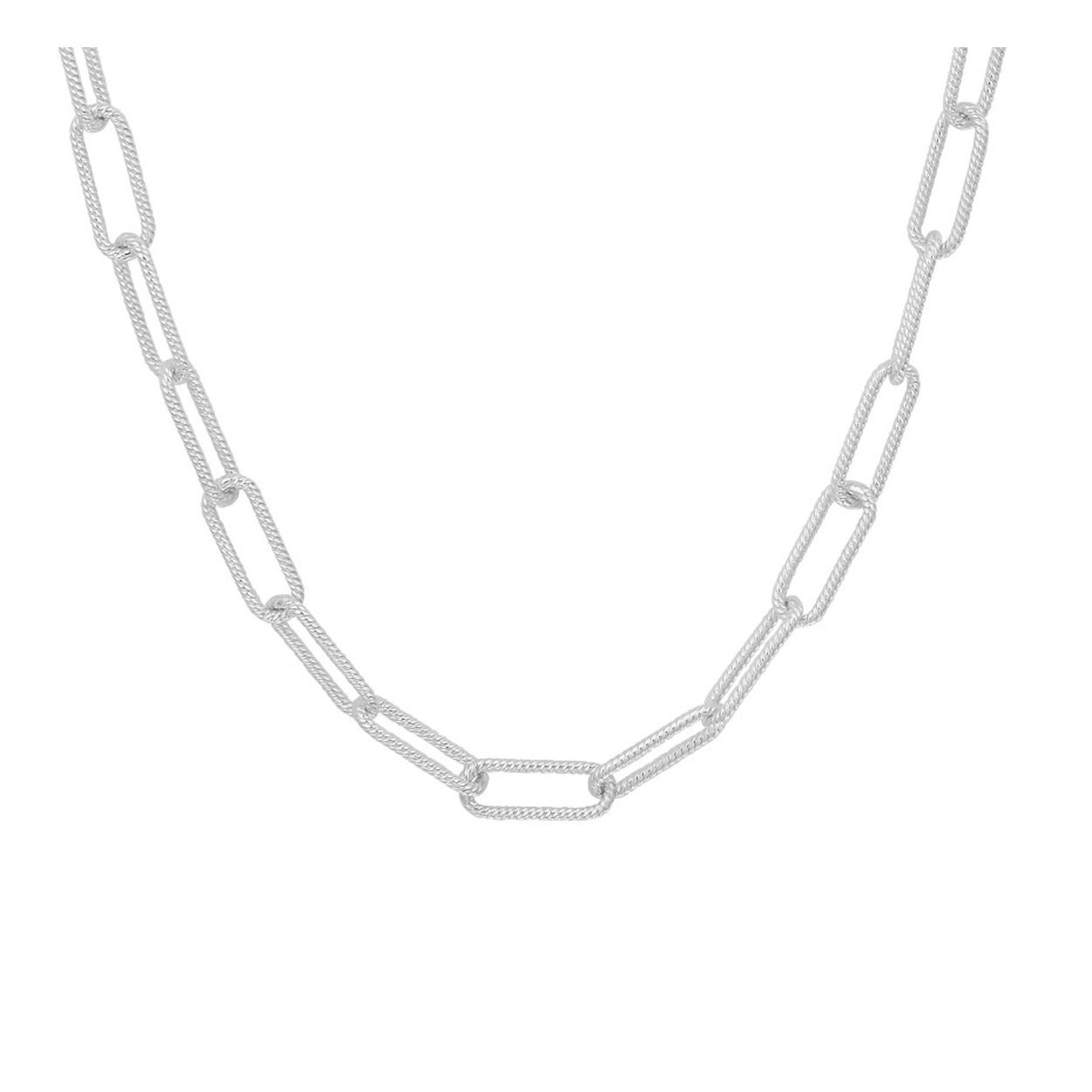 Gerhodineerd 925 zilveren paperclip collier met een schakelbreedte van 5mm en een gediamanteerde afwerking. Het collier heeft een draaglengte van 40cm met een extensie van 4cm en een stevige karabijn sluiting.