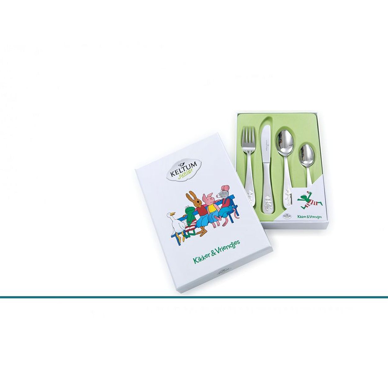 Geboortecadeau - Stalen bestek - 4 delig - Kikker & Vriendjes