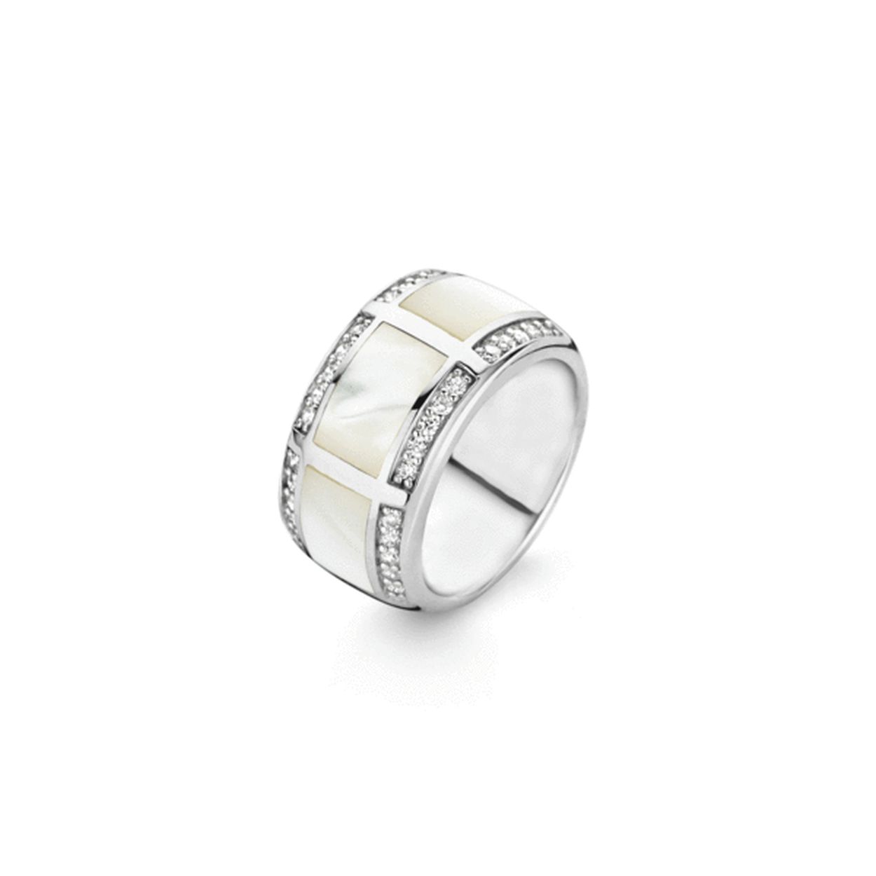 Brede Ti Sento ring gemaakt van gerhodineerd zilver en parelmoer.
