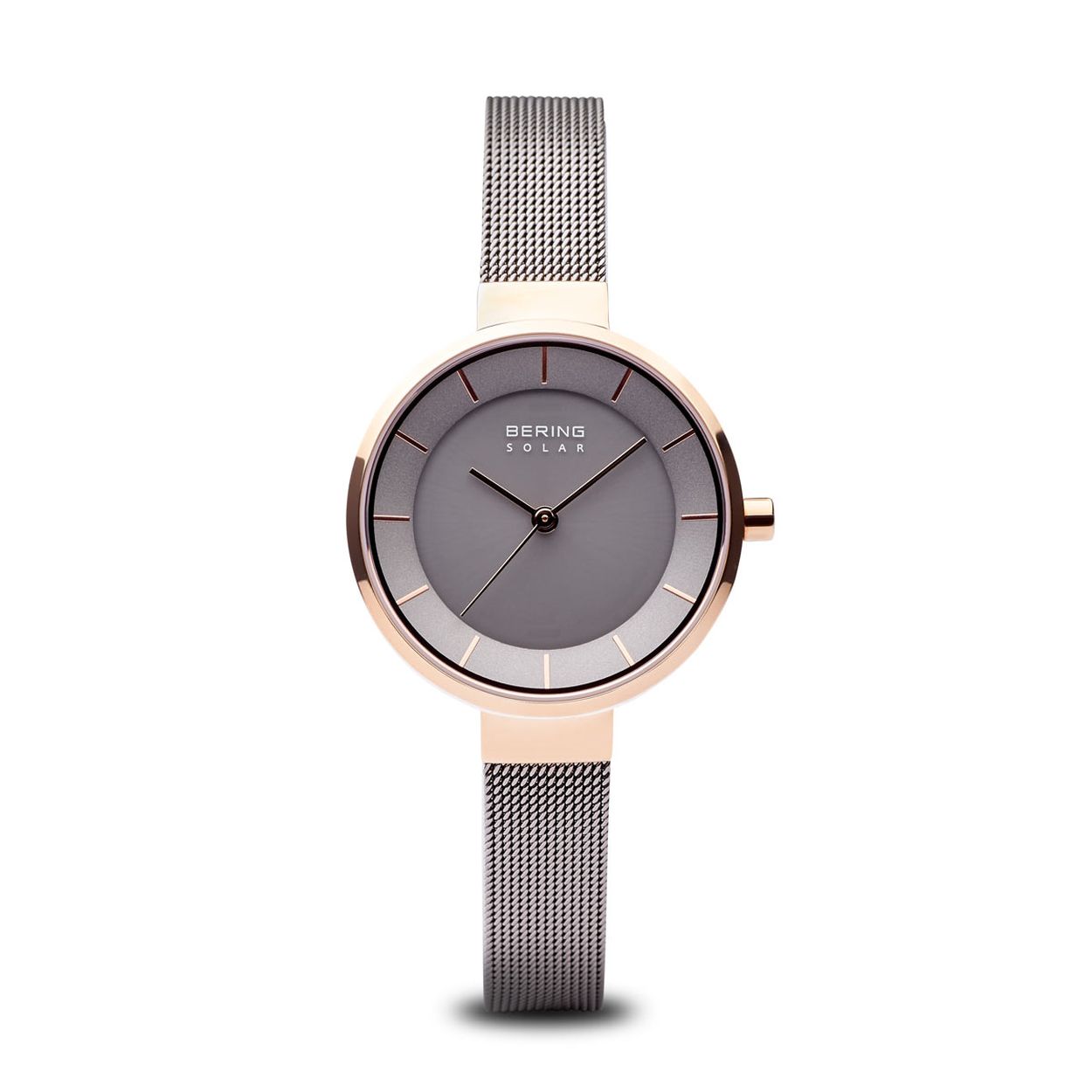 Dit prachtige horloge van Bering werkt op zonnenenergie en wordt gedragen door dames