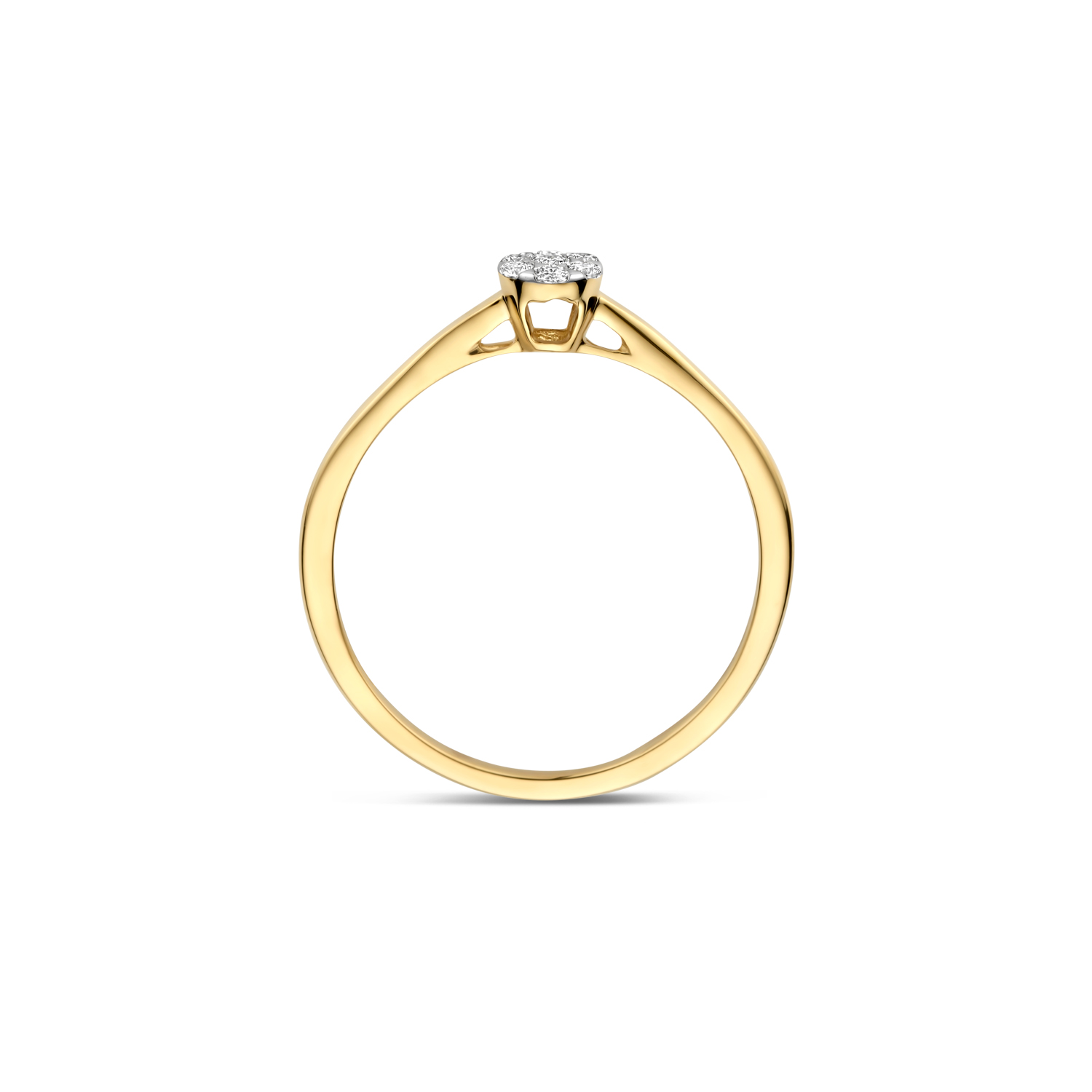 Blush Diamonds geelgouden ring, solitair zetting met rozet diamant 0.09crt.