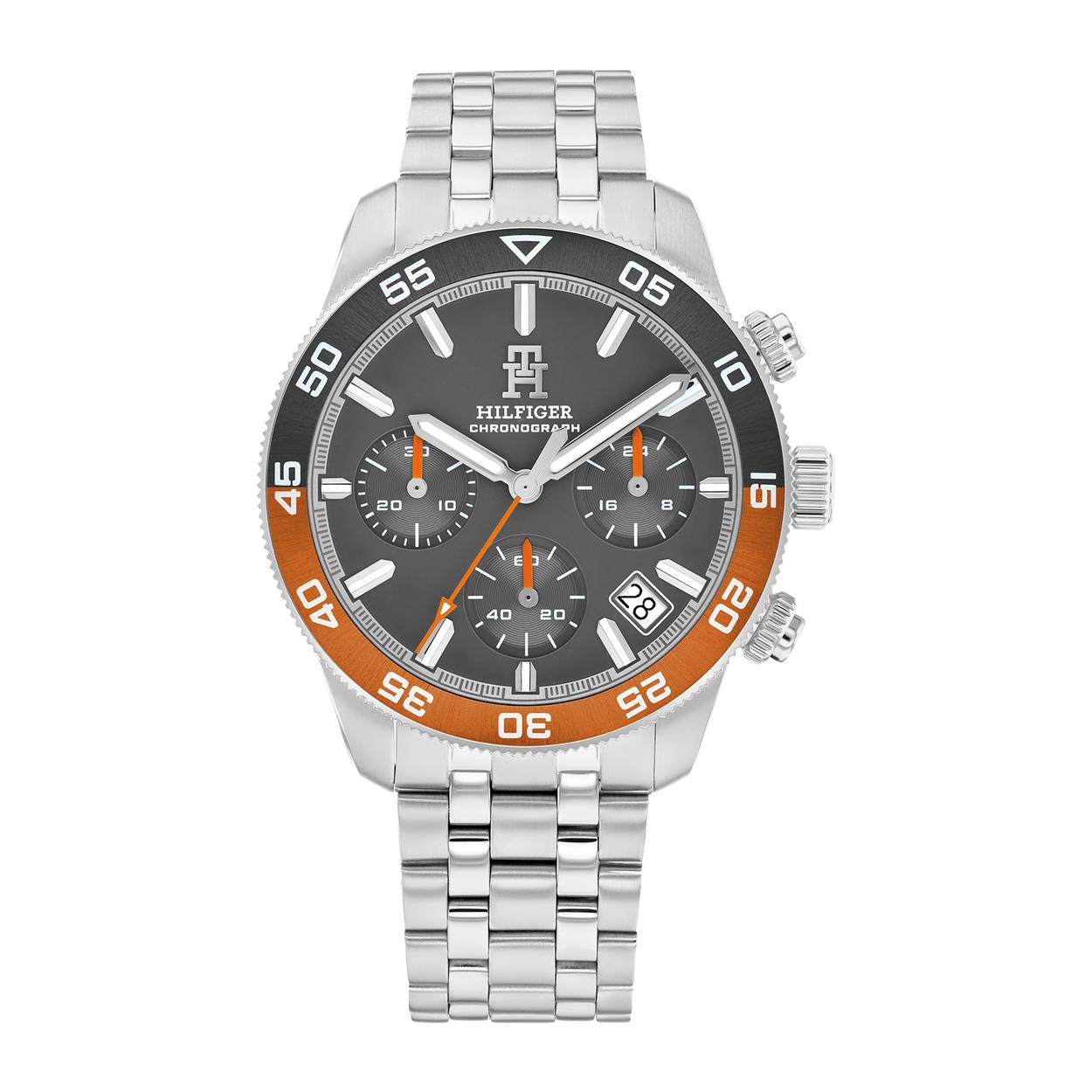 Tommy Hilfiger horloge met stalen band, TH85 Chrono grijs/oranje