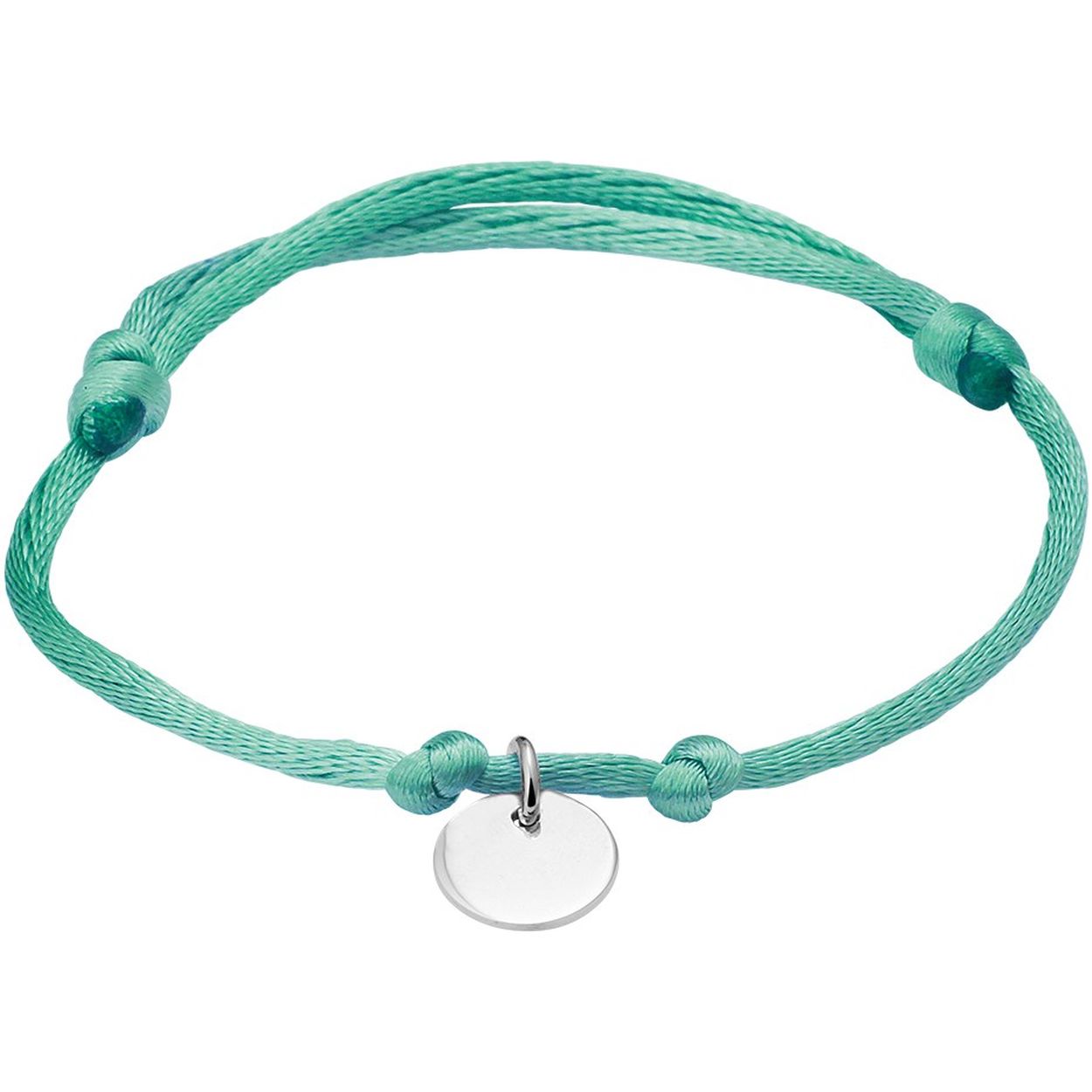 Mint kleur gevlochten armband uitgevoerd met een gerhodineerd 925 zilveren rondje. De armband heeft draaglengtes van 13 tot 26cm. Het rondje heeft een diameter van 10mm.