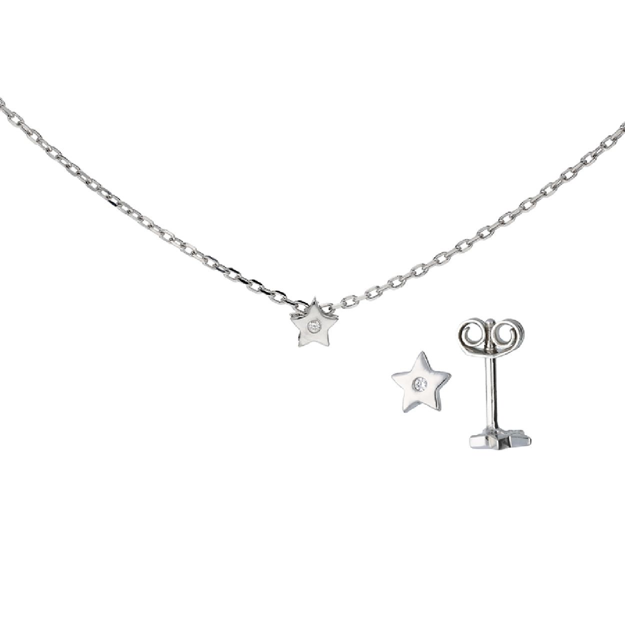 Zilveren sieradenset met een collier met sterhanger en steroorstekers met zirconia