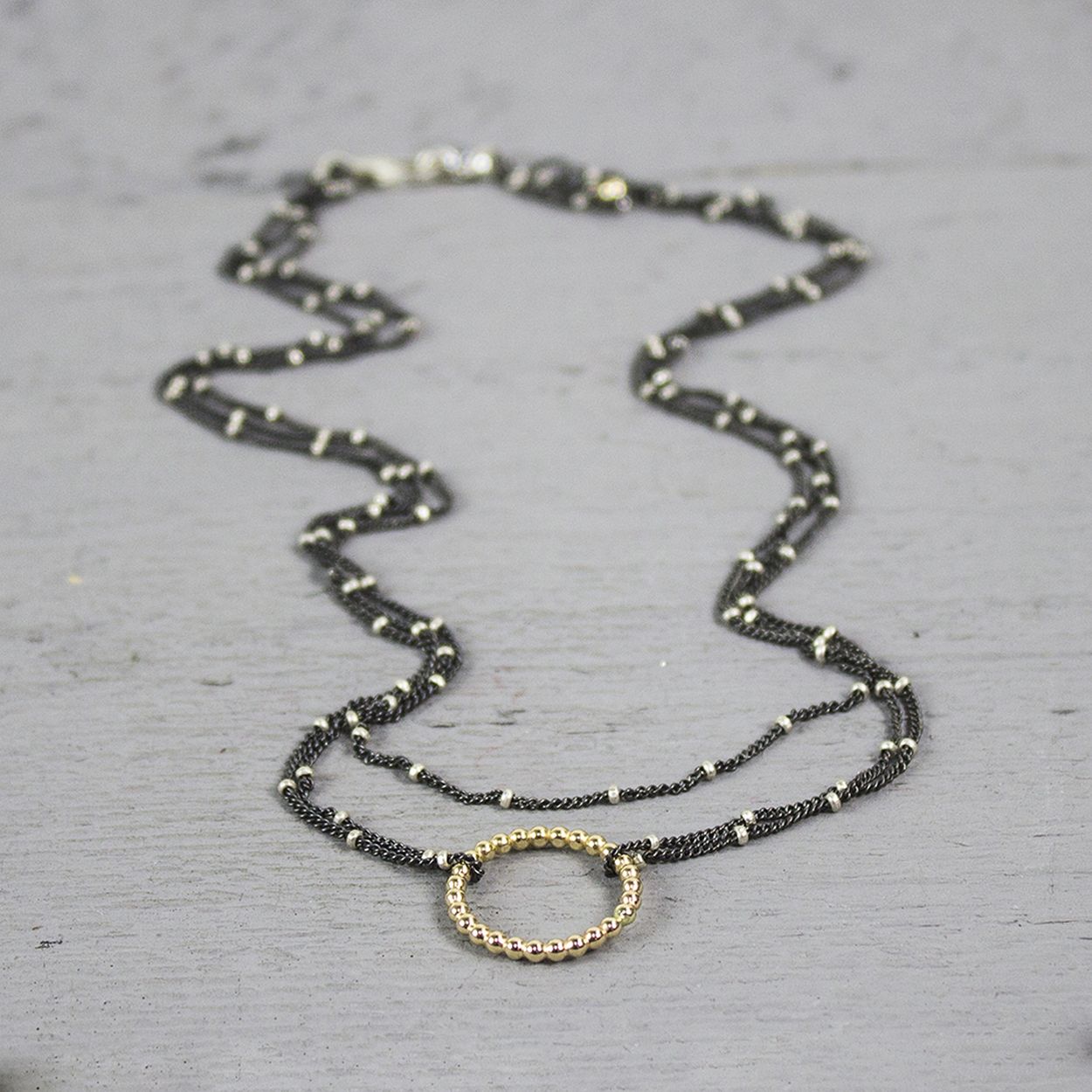 Collier zilver oxy met ring gold filled