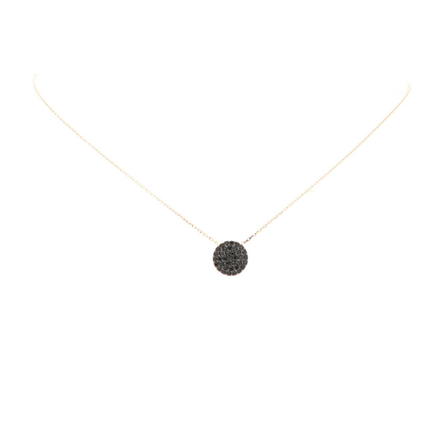 14 krt gouden collier met hanger disc zwart/wit zirkonia