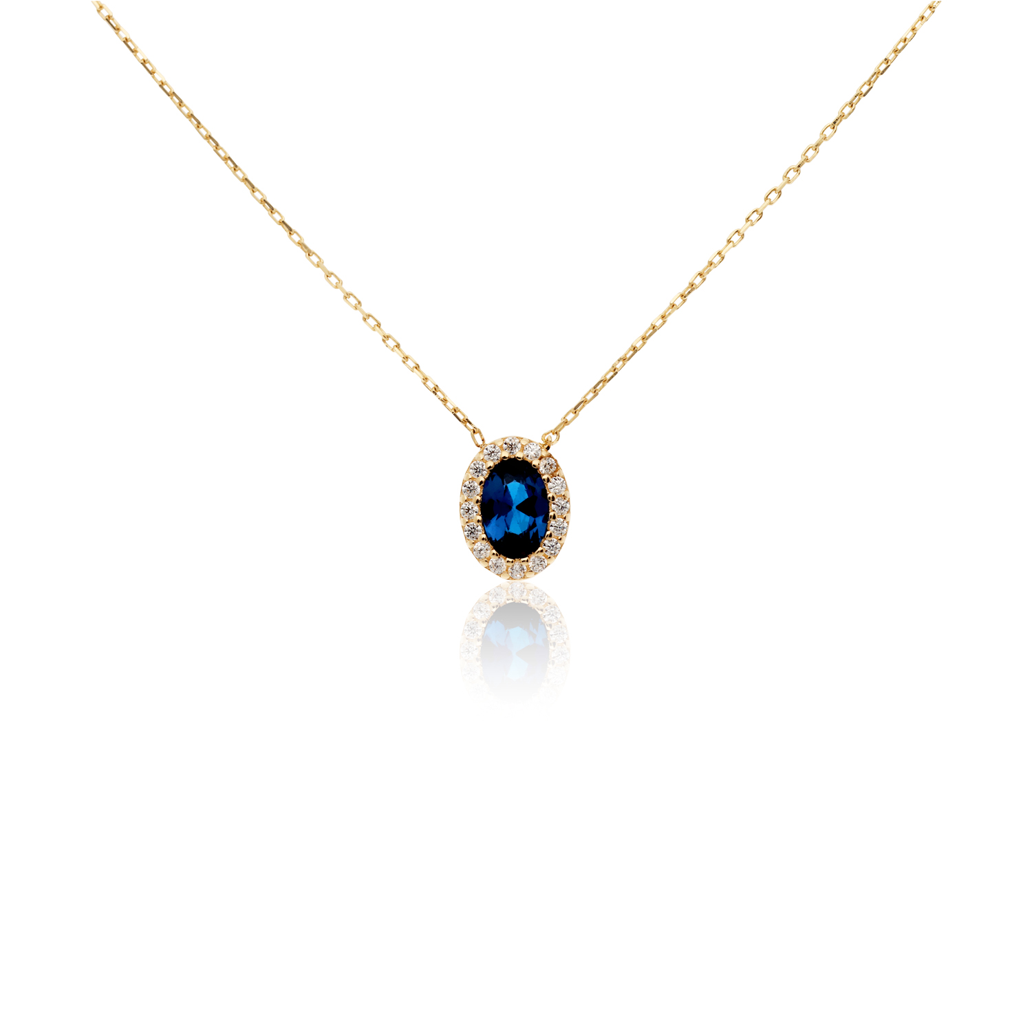 Gouden collier choker anker 42-45cm entourage Ovaal synthetische saffier