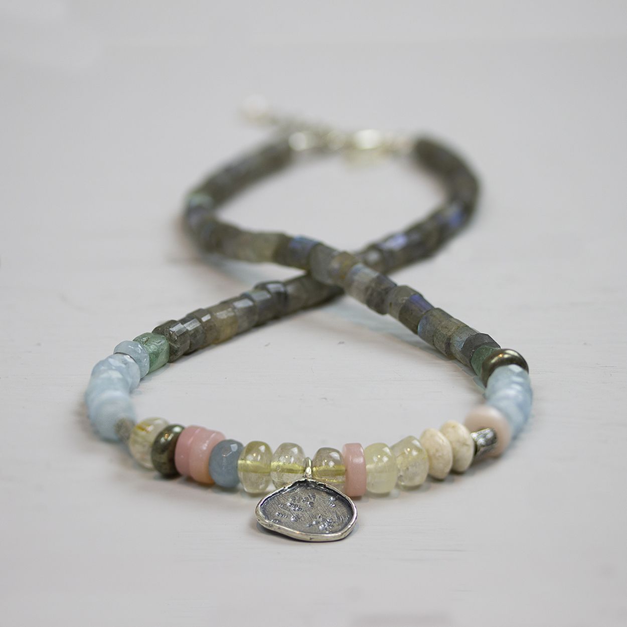 Collier zilver oxy Labradoriet / Hematiet