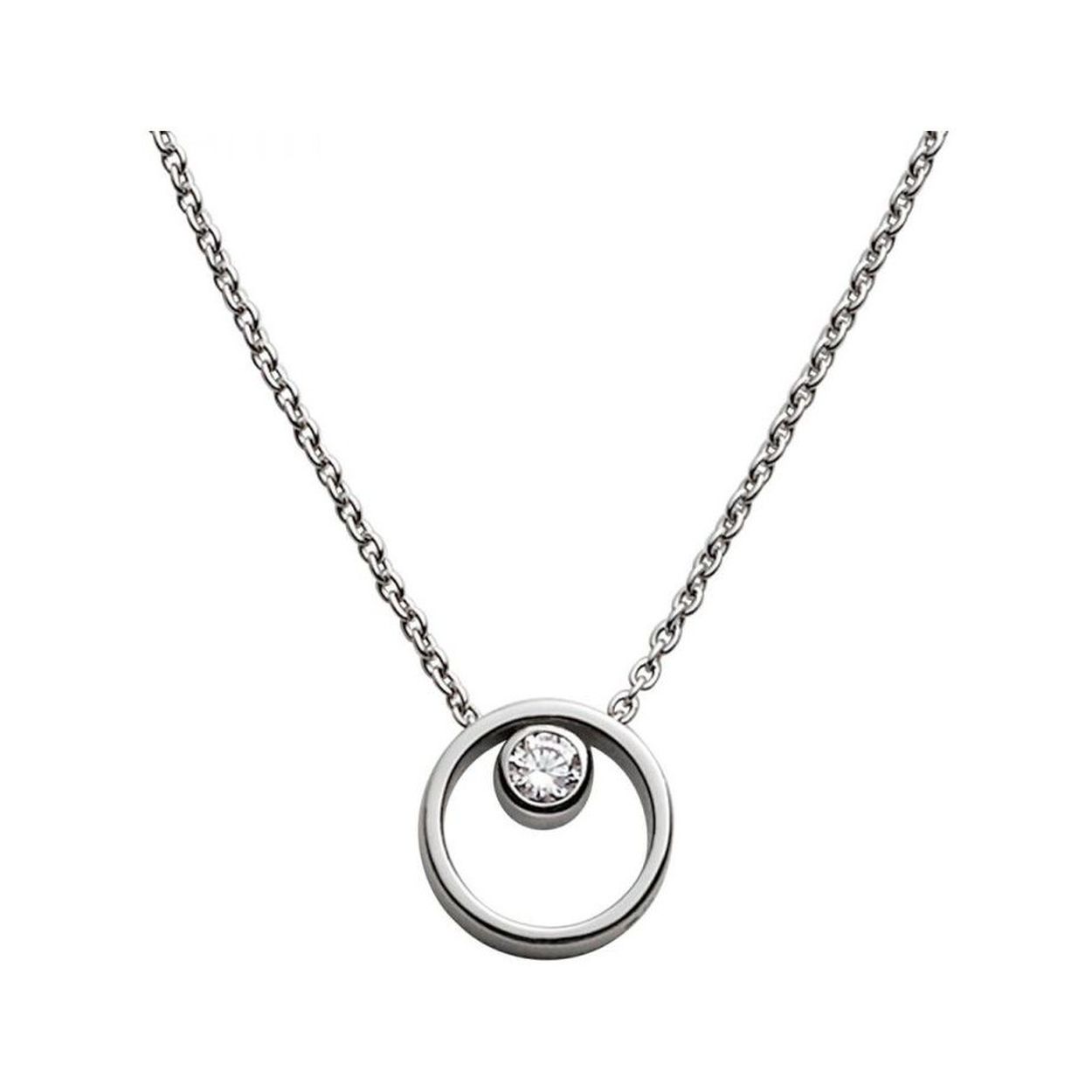 Skagen dames collier met een matte afwerking en een ronde hanger met in het midden een steen.