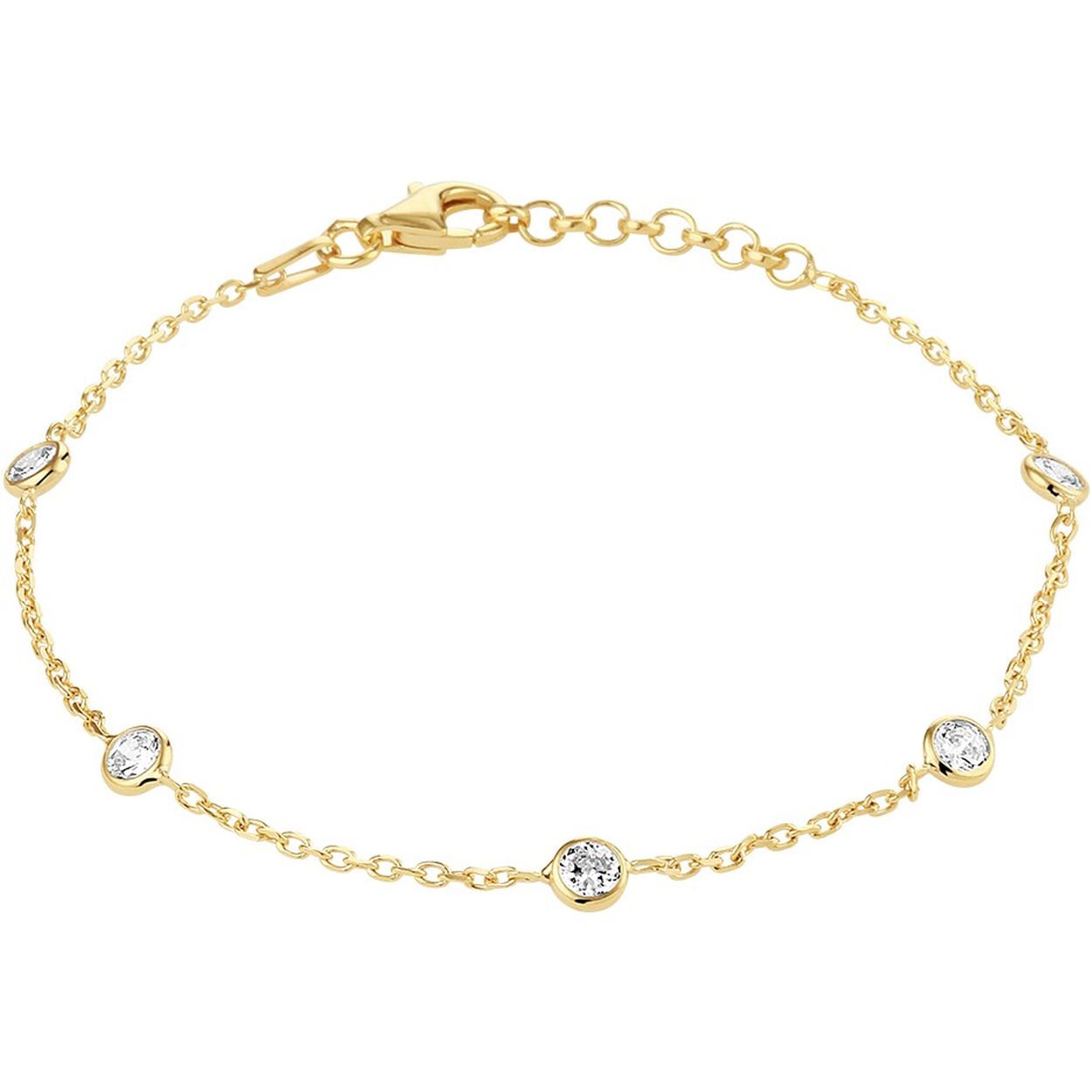 Zilver vergulde armband uitgevoerd met een schitterende zirkonia en een stevige karabijn sluiting. De armband heeft een draaglengte van 17cm met een extensie van 2cm.