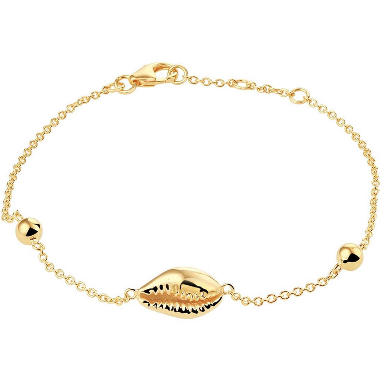 Geelgoud op 925 zilveren armband uitgevoerd met een schelp en een stevige karabijn sluiting. De armband heeft draaglengtes van 16, 17 en 18cm.