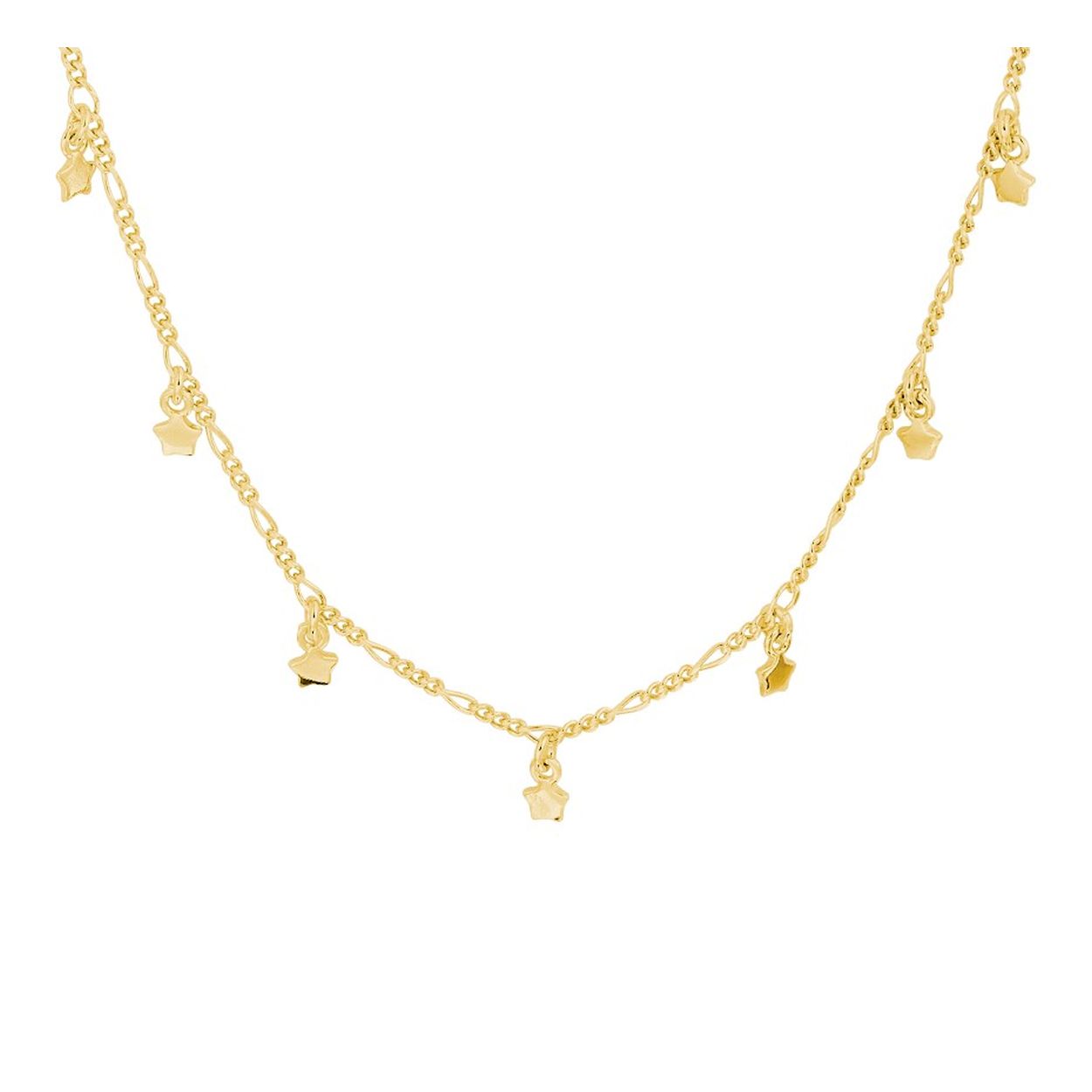 Geelgoud op 925 zilveren collier uitgevoerd met sterretjes en een stevige karabijn sluiting. Het collier heeft een draaglengte van 40cm met een extensie van 3cm. De sterretjes hebben een afmeting van 3.3x3.3mm.