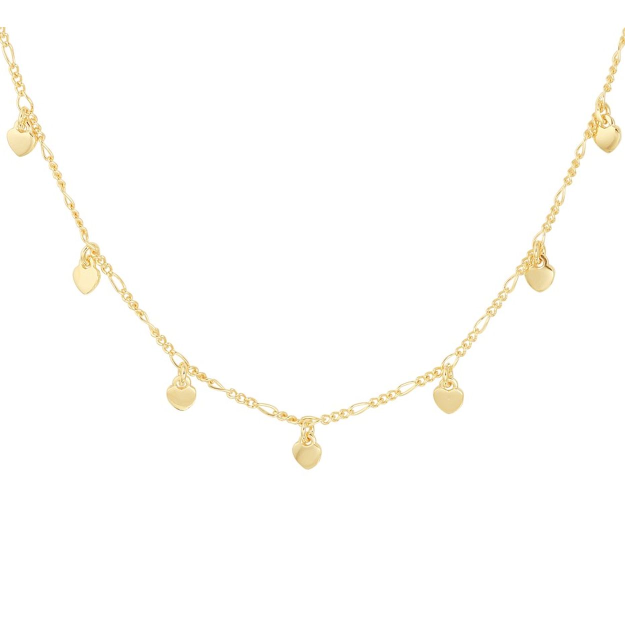 Geelgoud op 925 zilveren collier uitgevoerd met hartjes en een stevige karabijn sluiting. Het collier heeft een draaglengte van 40cm met een extensie van 3cm. De hartjes hebben een afmeting van 3.5x3.5mm.
