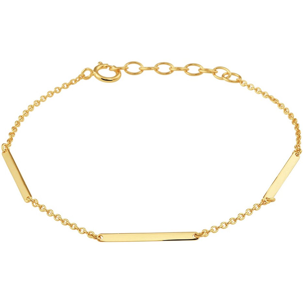 Geelgoud op 925 zilveren armband uitgevoerd met balkjes. De armband heeft een draaglengte van 15.5cm met een extensie van 2.5cm.