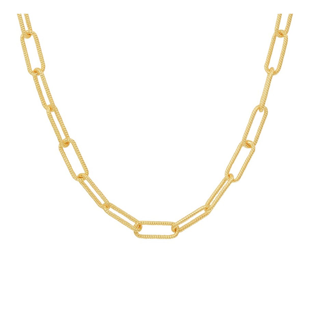 Geelgoud op 925 zilveren paperclip collier met een schakelbreedte van 5mm en een gediamanteerde afwerking. Het collier heeft een draaglengte van 40cm met een extensie van 4cm en een stevige karabijn sluiting.