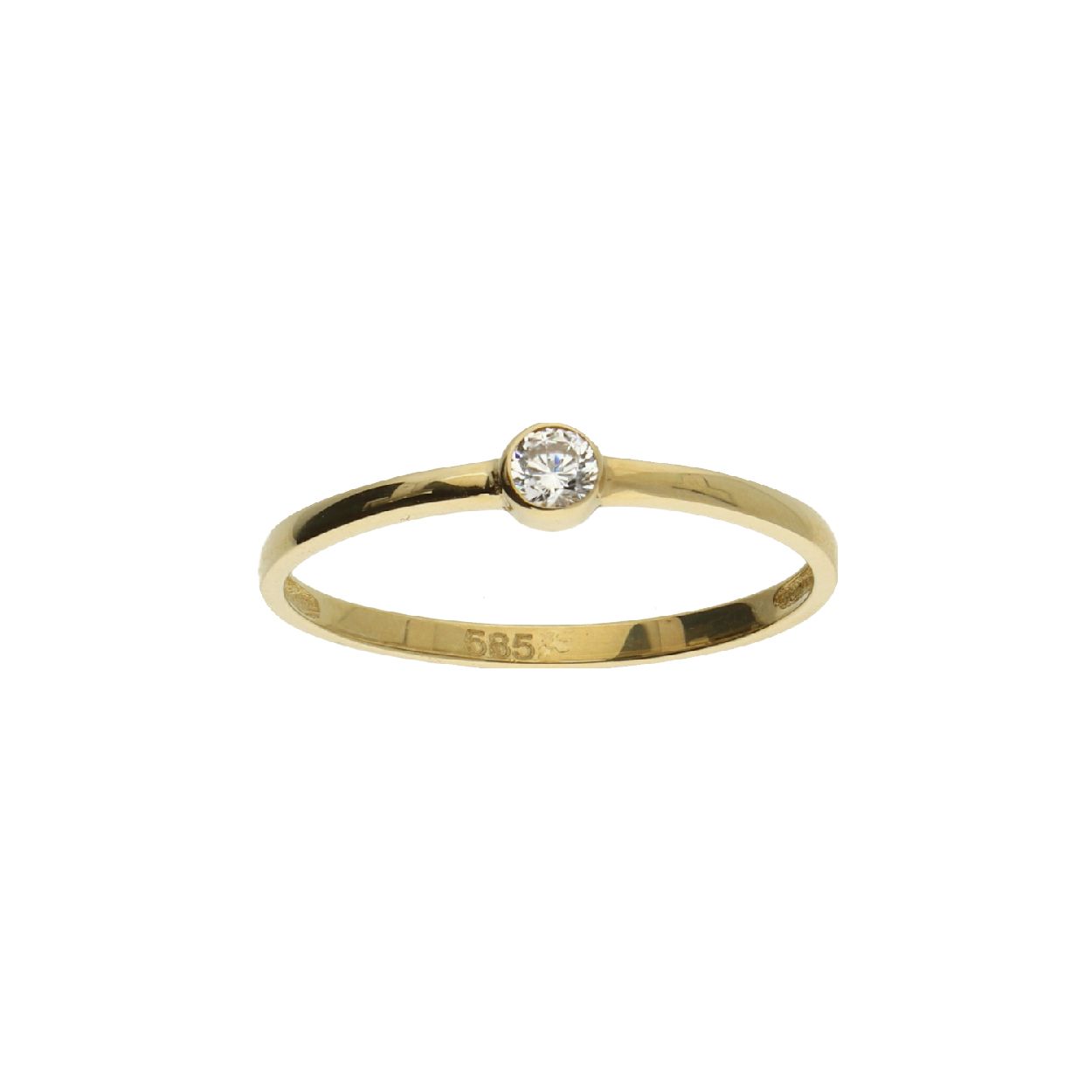 14 krt gouden solitair ring met zirkonia in een ronde zetting.