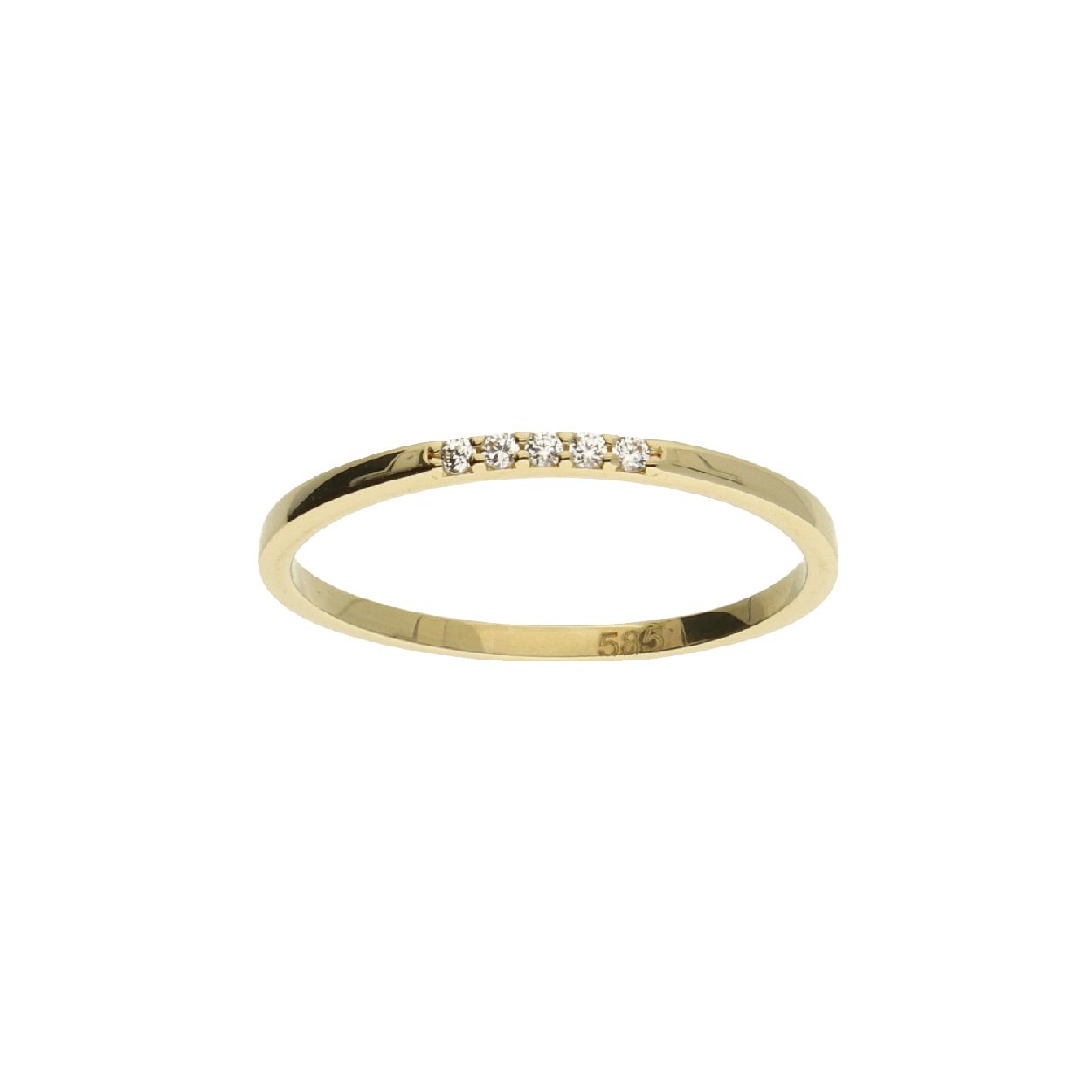 Geelgouden 14 karaat gouden dames ring. De zirkonia zijn in Alliance zetting gezet.