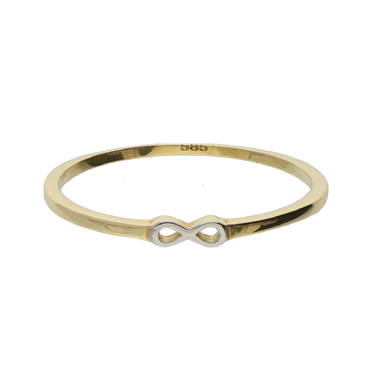 GOUDEN RING DAMES INFINITY BICOLOUR
De band van de ring is geelgoud en het infinity teken is witgoud