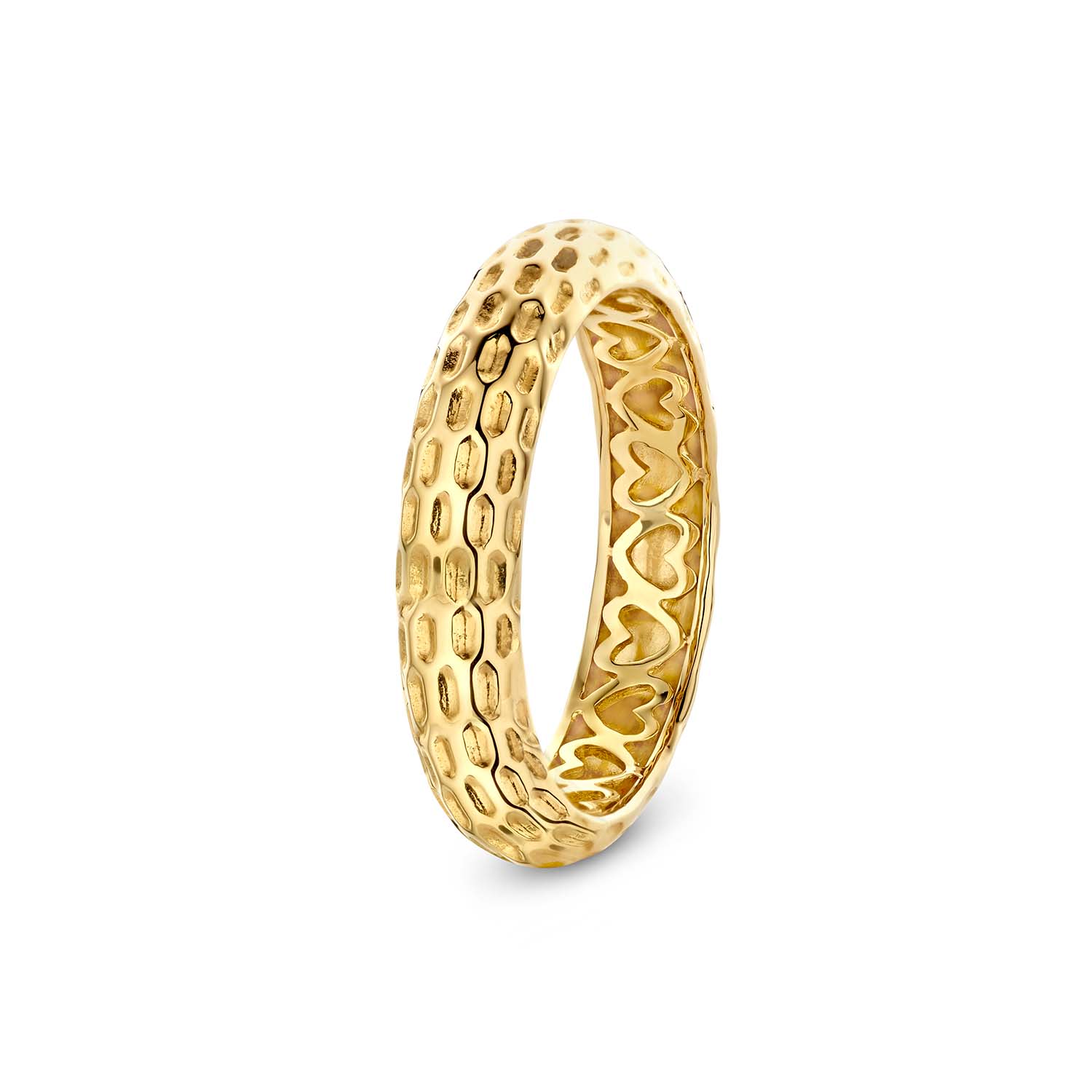 Deze 14 karaat geelgouden ring van Glow is perfect te combineren met andere ringen uit de collectie. Uniek aan de ring is het prachtige patroon wat hierin verwerkt is. De ring heeft een breedte van 4,6mm en is verkrijgbaar in maat 52, 54, 56 en 58. De binnenkant van de ring bestaat uit Secret Hearts. Hierdoor heeft de ring een hoog draagcomfort. 

GLOW
Benadruk jouw stijl met de verfijnde sieraden van GLOW en laat je inspireren door de uitgebreide collectie 14 karaats gouden sieraden van de hoogste Europese kwaliteit. Ontworpen om elke dag te dragen. Naast tijdloze ontwerpen bestaat de collectie ook uit hippe sieraden; zoals minimalistische gouden collieren en grafische oorknopjes. Wil je een beetje extra stralen? Kies dan voor flonkerende zirkonia of ga voor luxe met onze geraffineerde diamanten sieraden.
  
  Specificaties
  - 214.1220
  - Ring
  - 14 karaat geelgoud
  - Maat 54