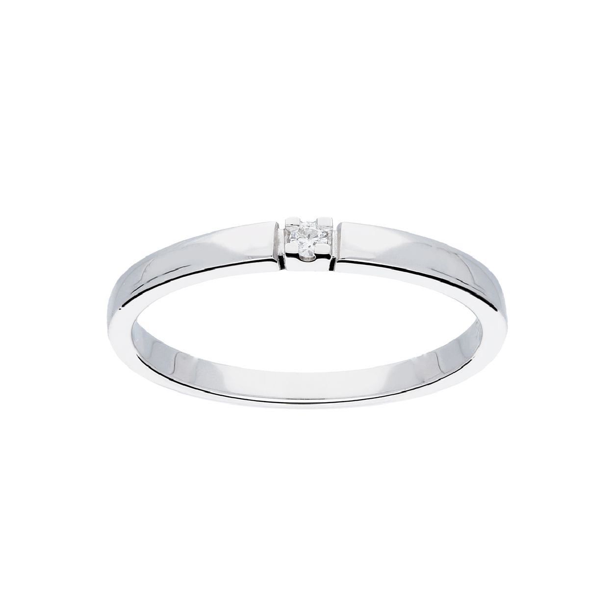 14 Karaat witgouden ring solitair met diamant. 0.02crt G.si maat: 56
