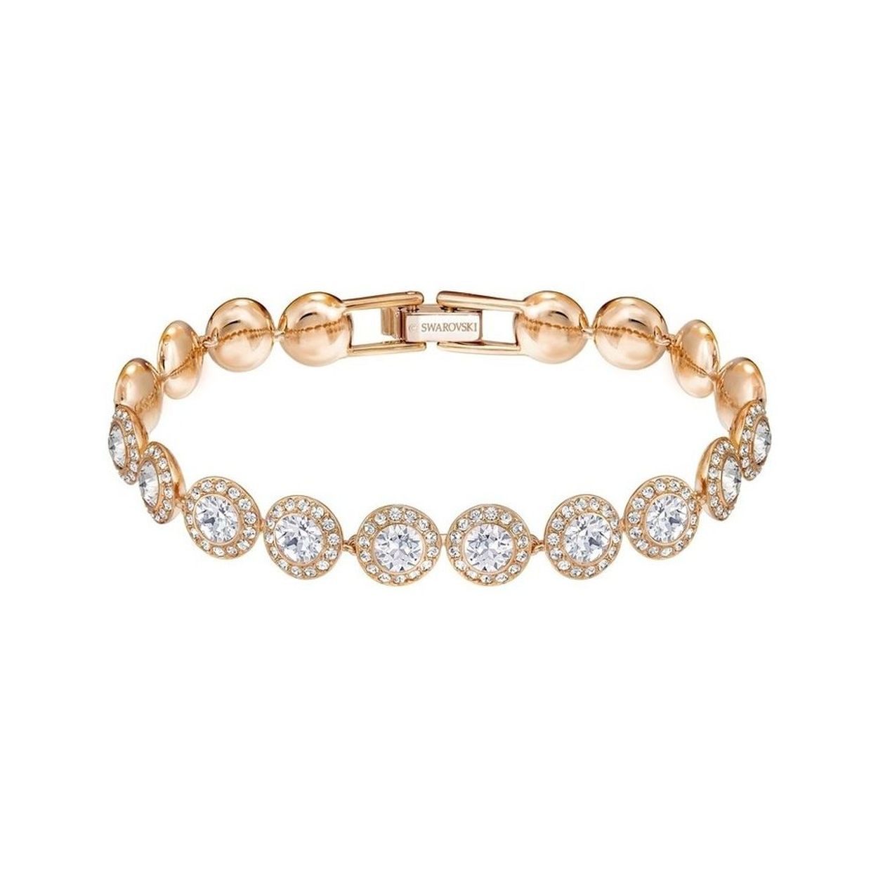 Pure, tijdloze elegantie. Deze armband met een prachtige mix van metaal met roségoudkleurige toplaag en kristallen pavé voegt een vrouwelijke sprankeling toe aan elke look. Hij is perfect te combineren met andere artikelen uit de Angelic-collectie. Draag hem met een Swarovski-horloge voor een stijlvolle look voor overdag. De armband is 17 cm lang.