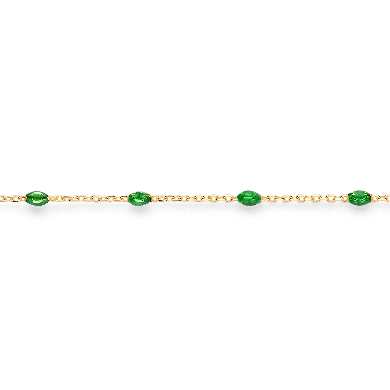 Geel gouden fantasie armband met groene stenen