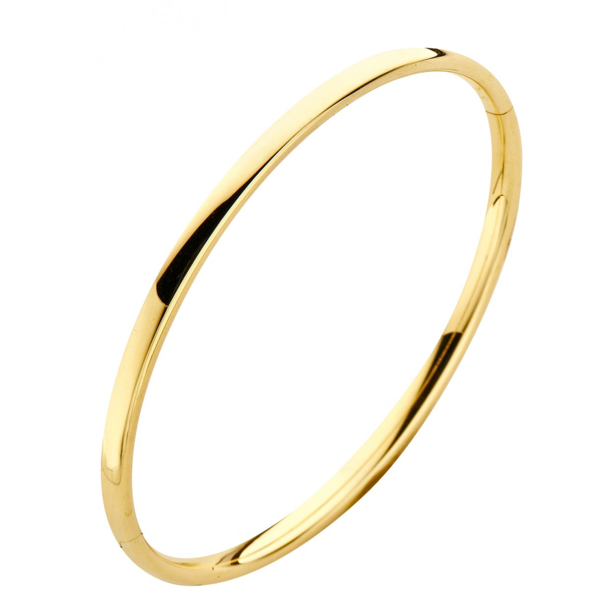 Prachtige 14krt geelgouden ovale armband, 3mm. De armband heeft een doorsnede van 61mm. 

De sieraden van Fjory zijn gemaakt van 14 karaats goud, met een hart van eerste gehalte zilver. Deze zilveren kern zorgt ervoor dat Fjory niet of nauwelijks kan indeuken. 
