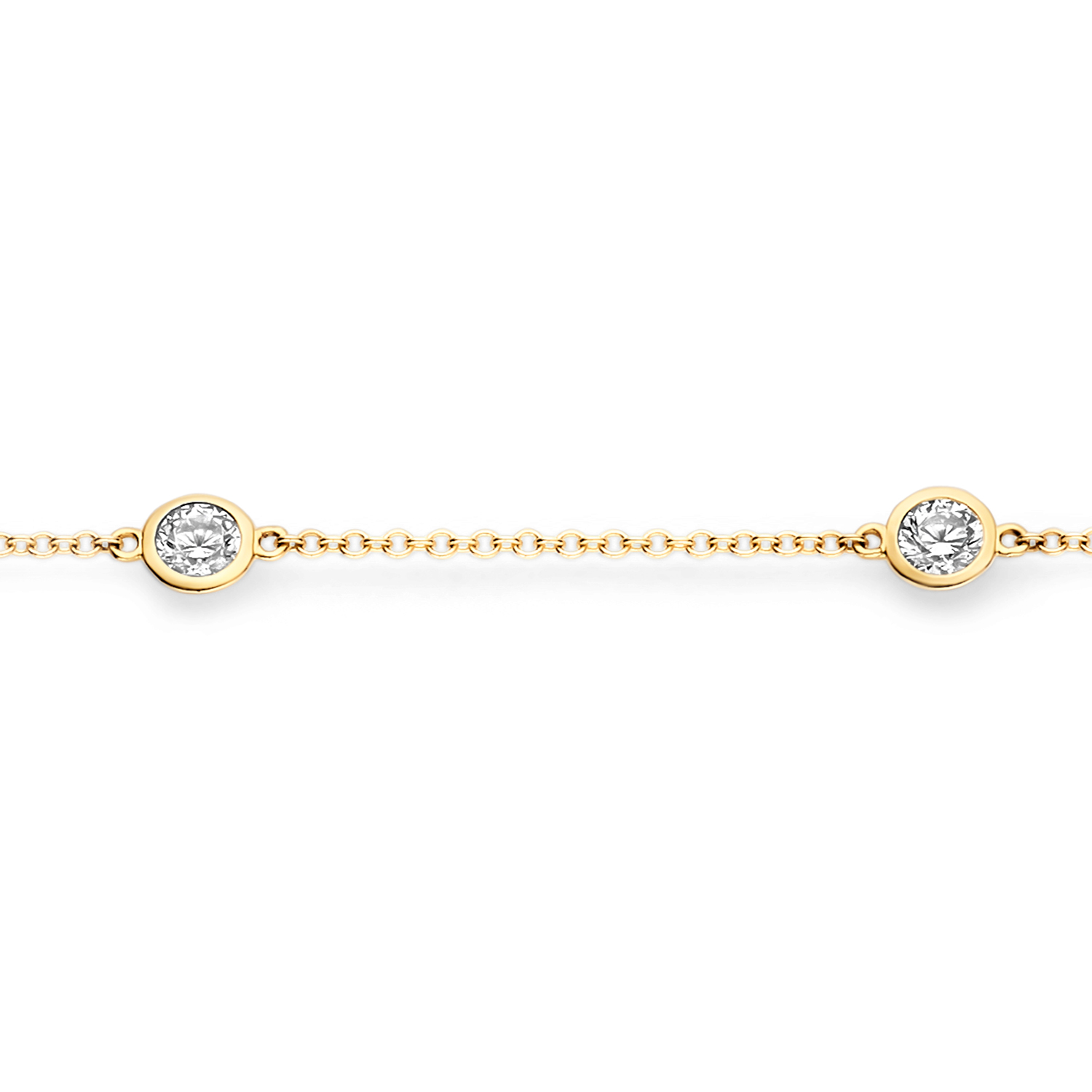 Glinsterende zirkonia in gladomzetting (4 mm) en 14k geelgoud maken van deze armband een geraffineerde eyecatcher. De band is 18 cm lang en heeft een karabijnsluiting. Mooi op zichzelf of mix en match met andere armbanden uit onze collectie.