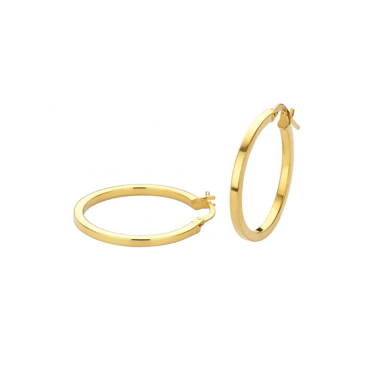 Vierkant Fjory oorring 20mm.
De geelgouden sieraden van Fjory hebben een zilveren binnenkern.