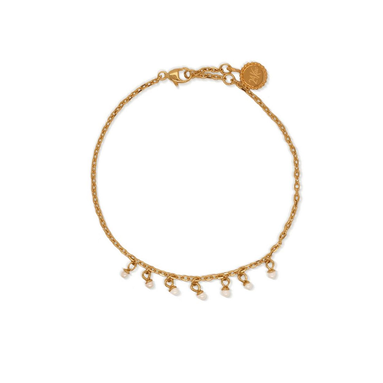 24Kae Armband met fijne schakel met parels - 925 Sterling zilver geelgoud verguld 22409Y