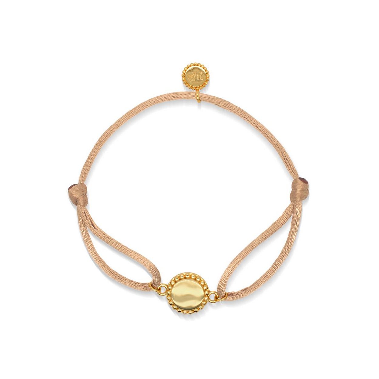 24Kae Armband met beige zijde koord en muntje - 925 Sterling zilver geelgoud verguld 22420Y