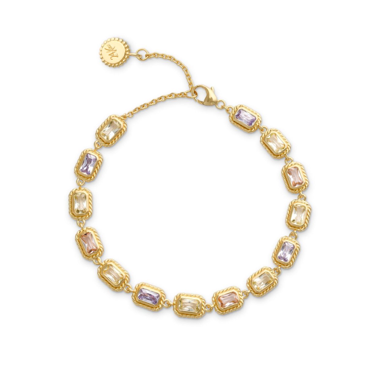 Wij houden van pastel! Deze vintage look armband is voorzien van rechthoekige pastel kleurge stenen. Deze armband is gemaakt van 925 sterling zilver en verguld met 18K goud. Elk 24Kae sieraad is met liefde en oog voor detail ontworpen door Kae Sutherland.
