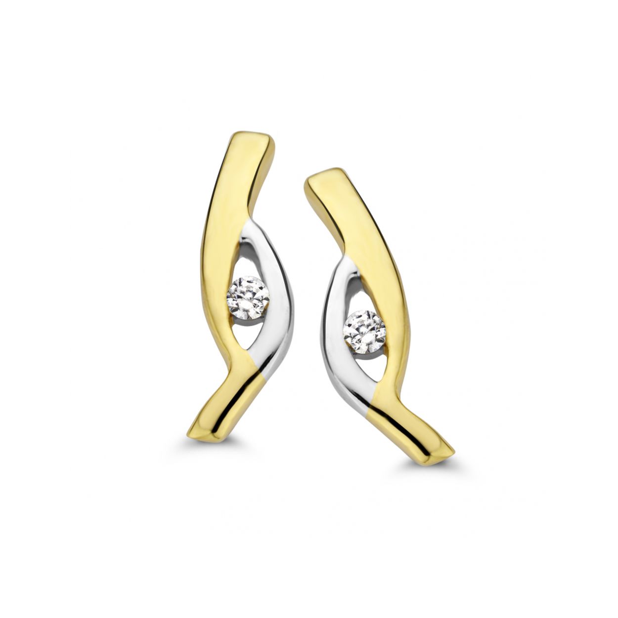 14k Mori Fashion Diamonds bicolor oorstekers 0.03ct