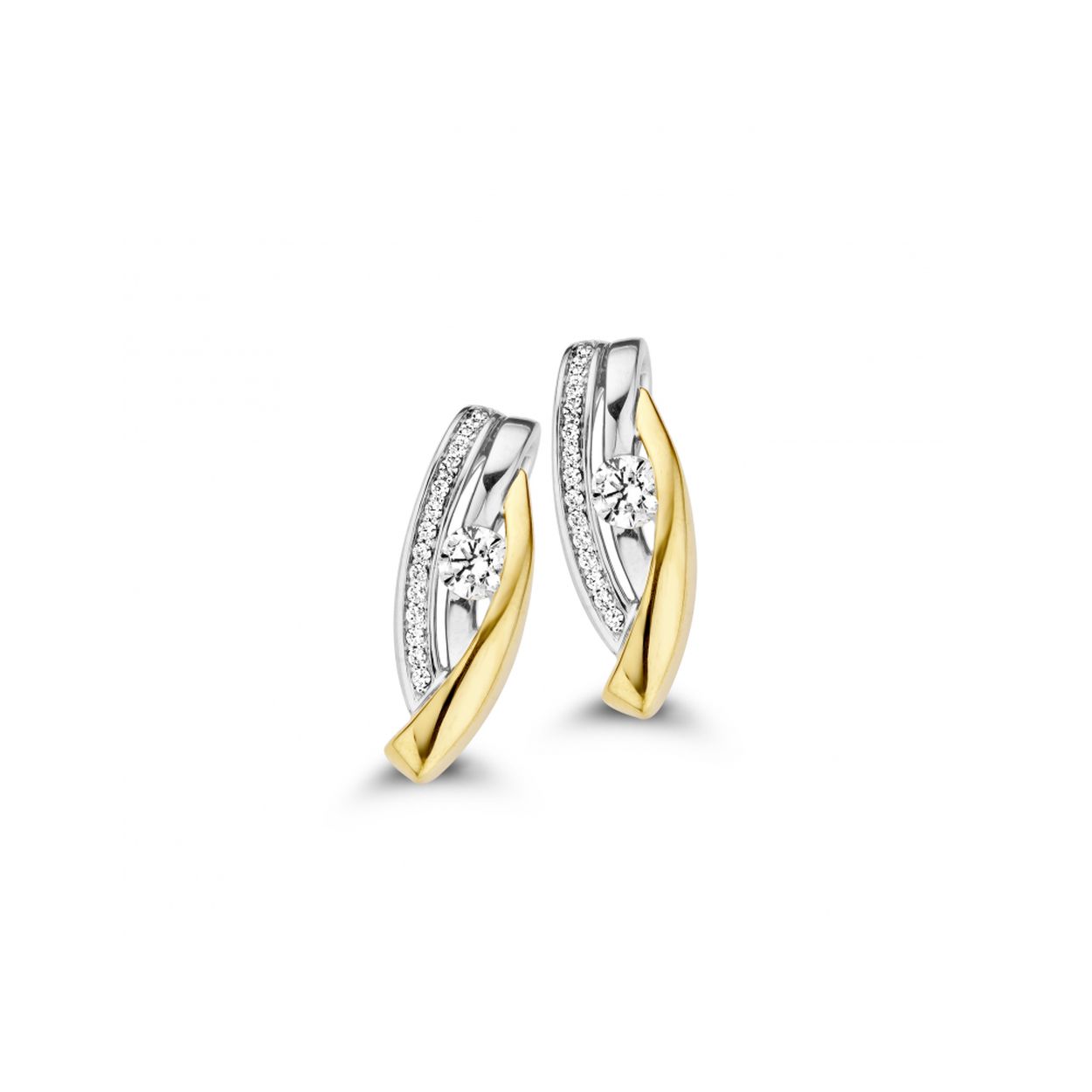 Bicolor 14 kr oorringen met 0.38crt diamant van het merk Mori