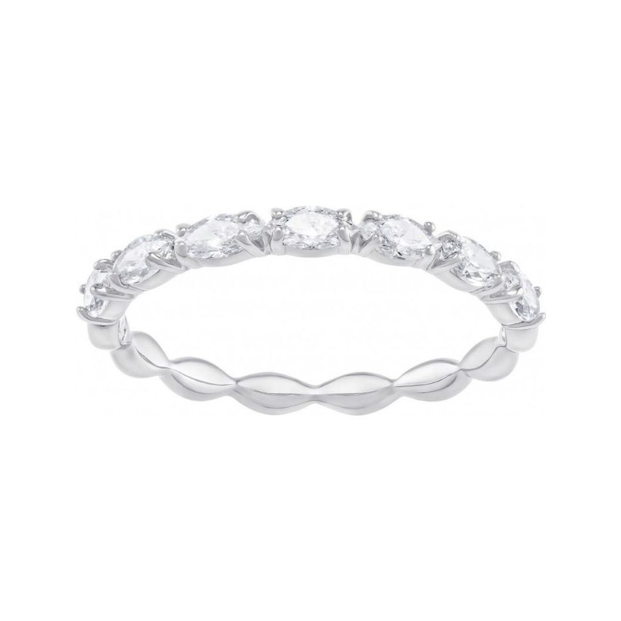 Breng minimalisme en luxe in evenwicht met deze prachtige ring. De voorste helft is verfraaid met sprankelende marquisevormige kristallen, waardoor dit rodium-vergulde accessoire een mooi accent is voor alledaagse looks. Hij ziet er gestapeld prachtig uit maar kan net zo goed afzonderlijk worden gedragen.