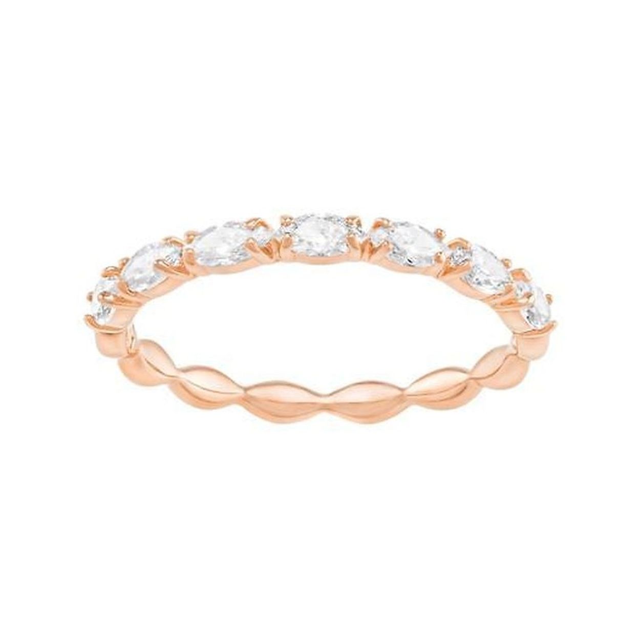 Voeg een vleugje ingetogen luxe toe aan je look met deze prachtige ring. De voorste helft is verfraaid met sprankelende marquisevormige kristallen, waardoor dit roségoud-vergulde accessoire een mooi accent is voor alledaagse looks. Hij ziet er gestapeld prachtig uit maar kan net zo goed afzonderlijk worden gedragen.