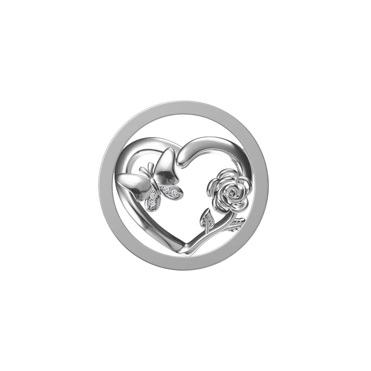 MY iMenso Mezza (24mm) insignia fantasy CZ "Butterfly & Rose" (925/rhodium verguld)