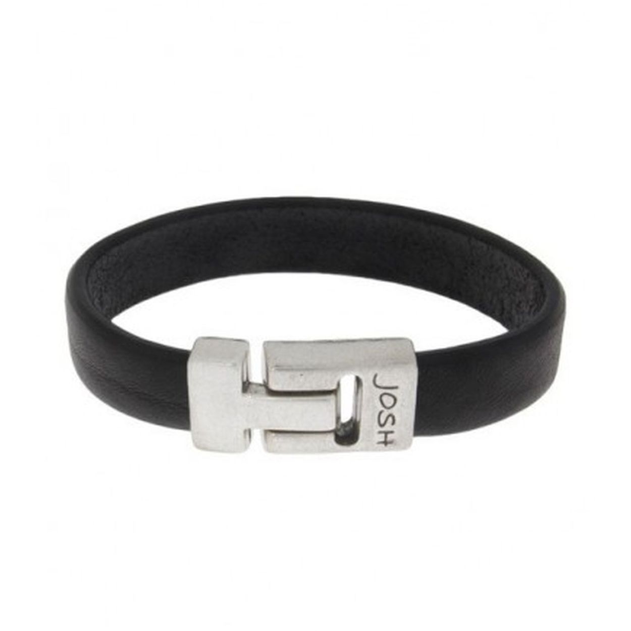 Josh armband leder verzilverd zwart glad 24344-S-BRA-BLACK-L-1