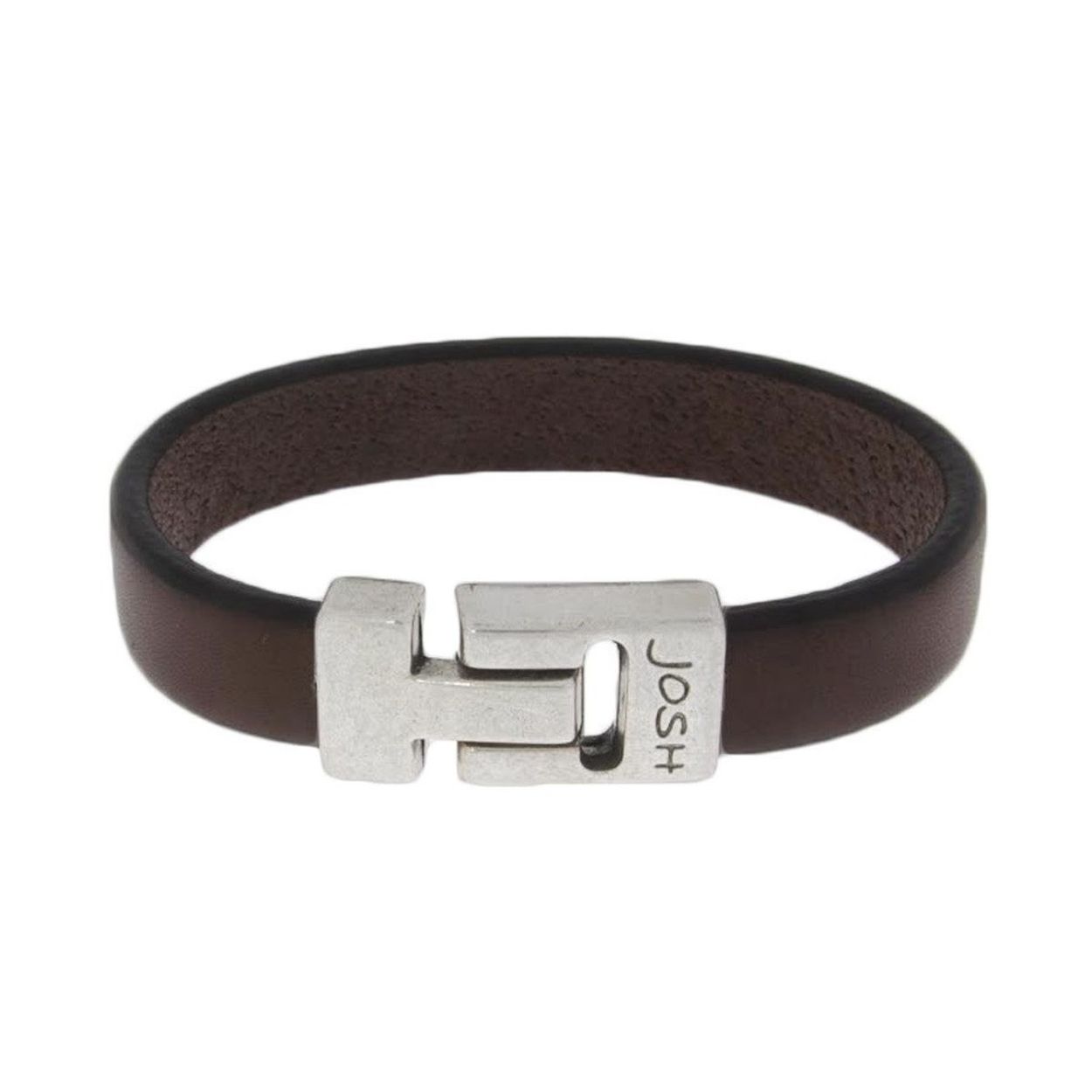 Josh armband leder verzilverd glad 24344-BRA-S-BROWN-L-1