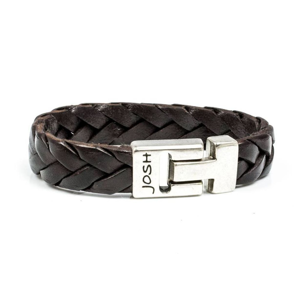 Josh armband verzilverd gesneden gevlochten 24353-BRA-S/BROWN/L-1