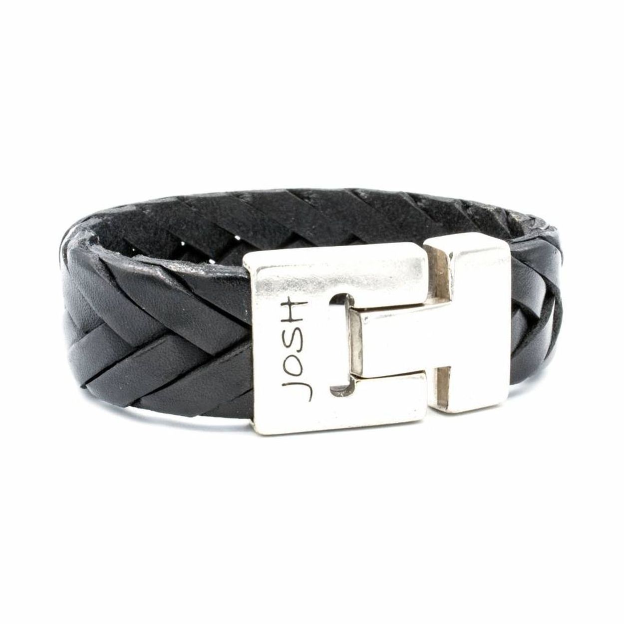 Josh armband leder verzilverd zwart gevlochten 24464-BRA-S/BLACK/L-1