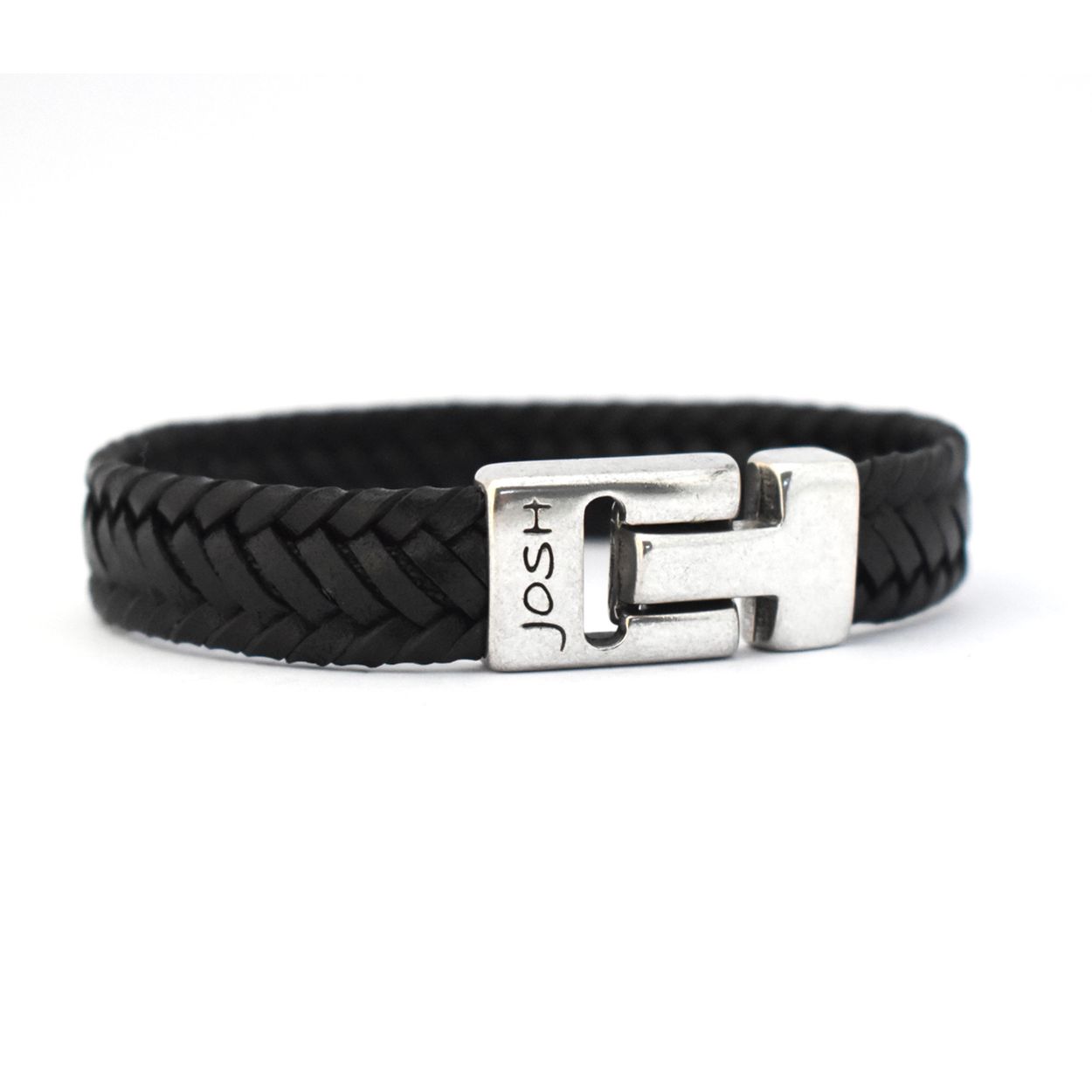 Josh armband leder verzilverd 24825-s/black size L