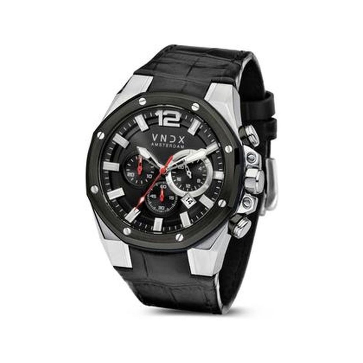 Dit is een prachtig horloge van VNDX. De band is gemaakt van leder.