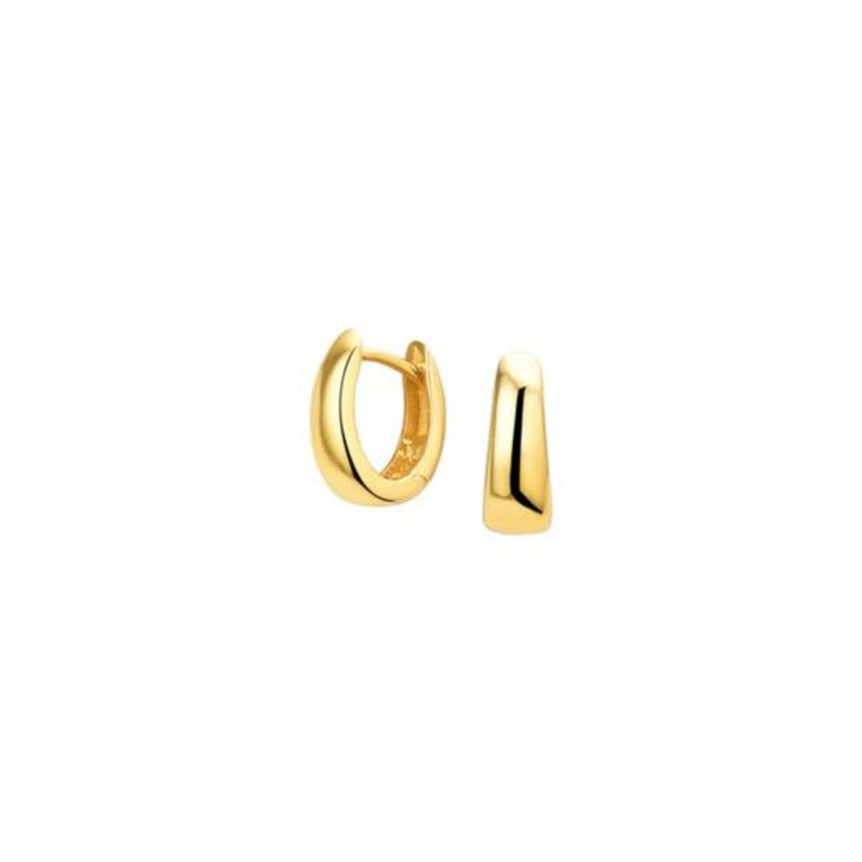 Geelgouden klapoorringen met een afmeting van 12x4.5mm uitgevoerd met een stevige scharnier sluiting.
